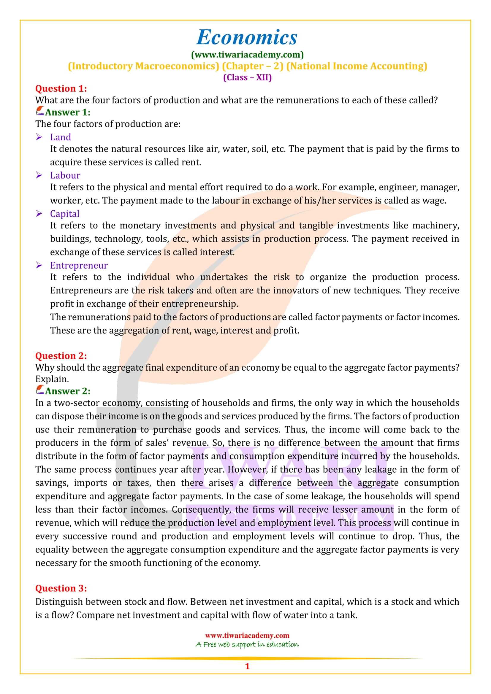 NCERT Solutions for Class 12 Economics Chapter 2 National Income Accounting – Macroeconomics