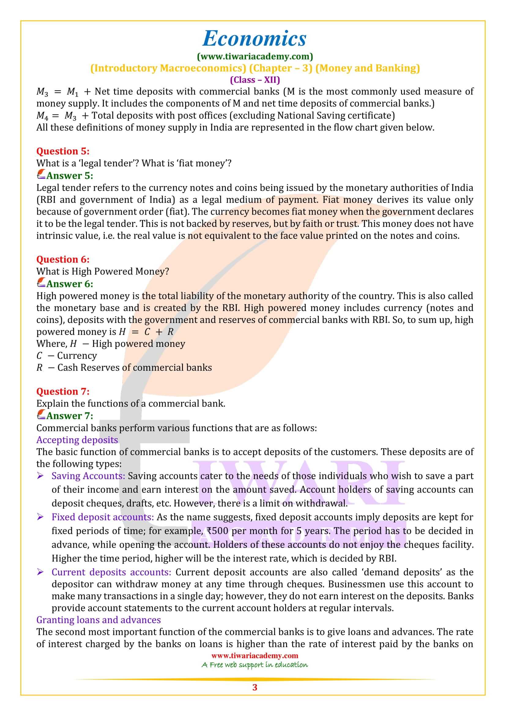 NCERT Solutions for Class 12 Economics Chapter 3 Money and Banking