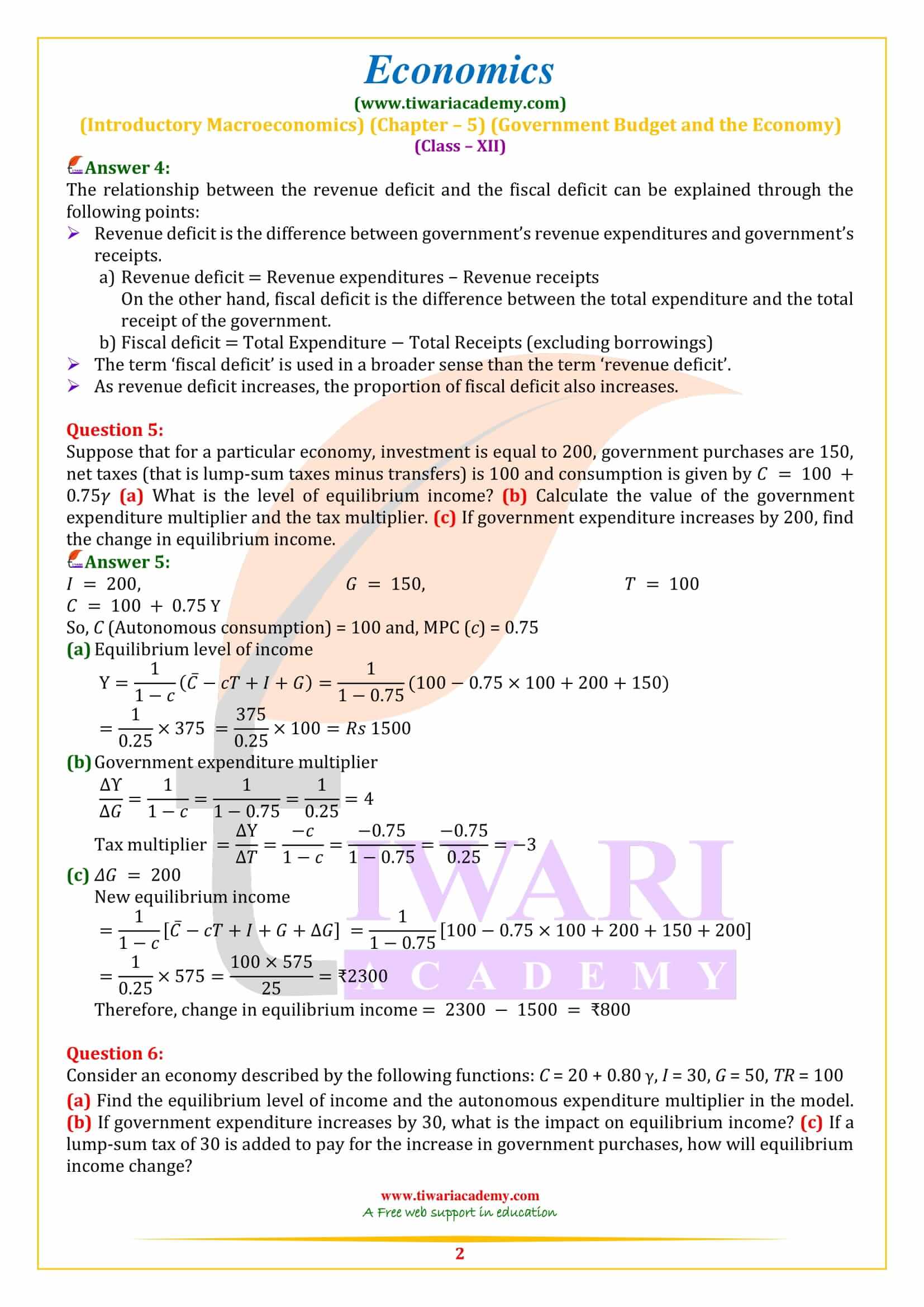 NCERT Solutions for Class 12 Economics Chapter 5