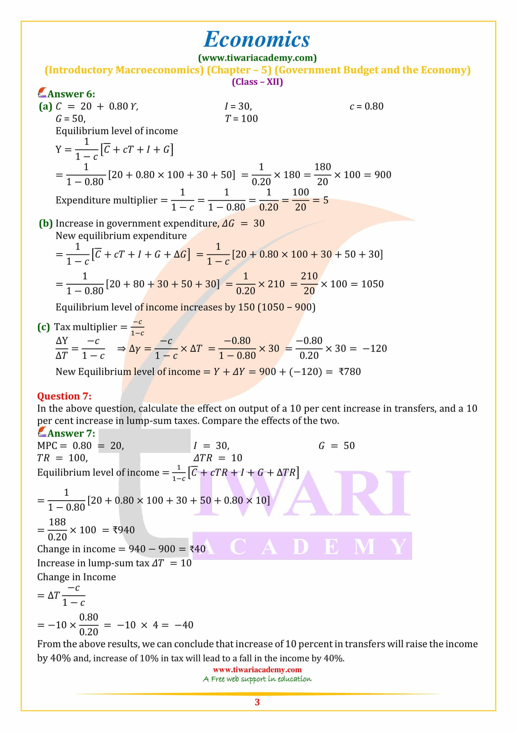 NCERT Solutions for Class 12 Economics Chapter 5 Question answers