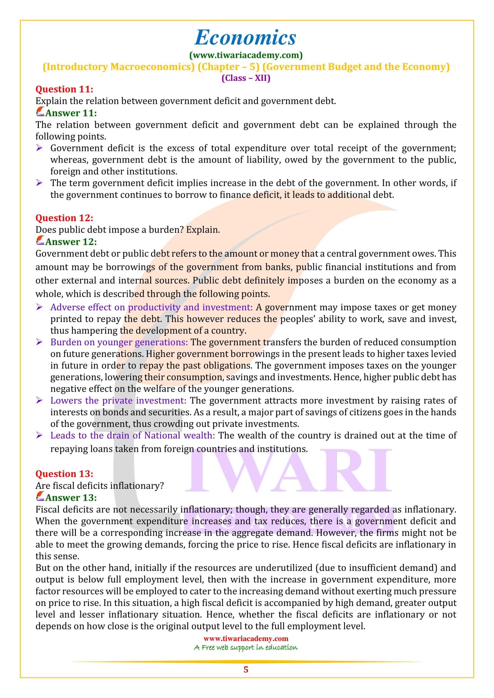 NCERT Solutions for Class 12 Economics Chapter 5 Macro eco