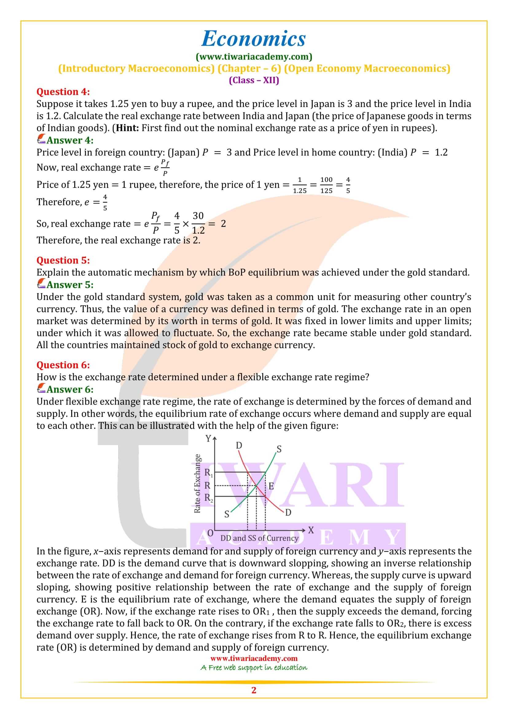 NCERT Solutions for Class 12 Economics Chapter 6 Open Economy Macroeconomics question answers