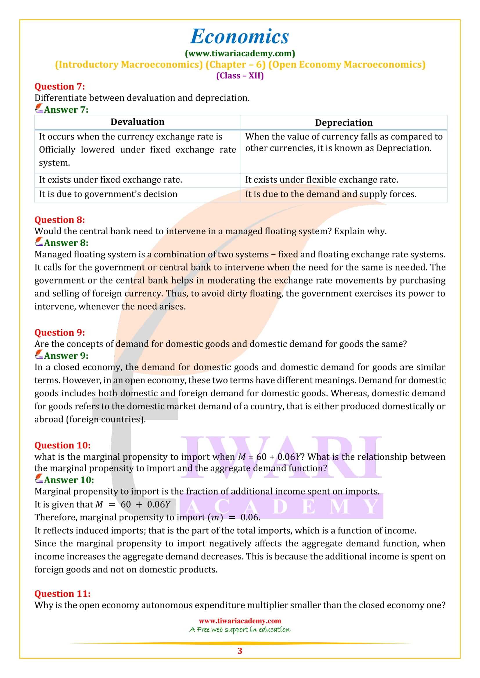 NCERT Solutions for Class 12 Economics Chapter 6 Open Economy Macroeconomics answers