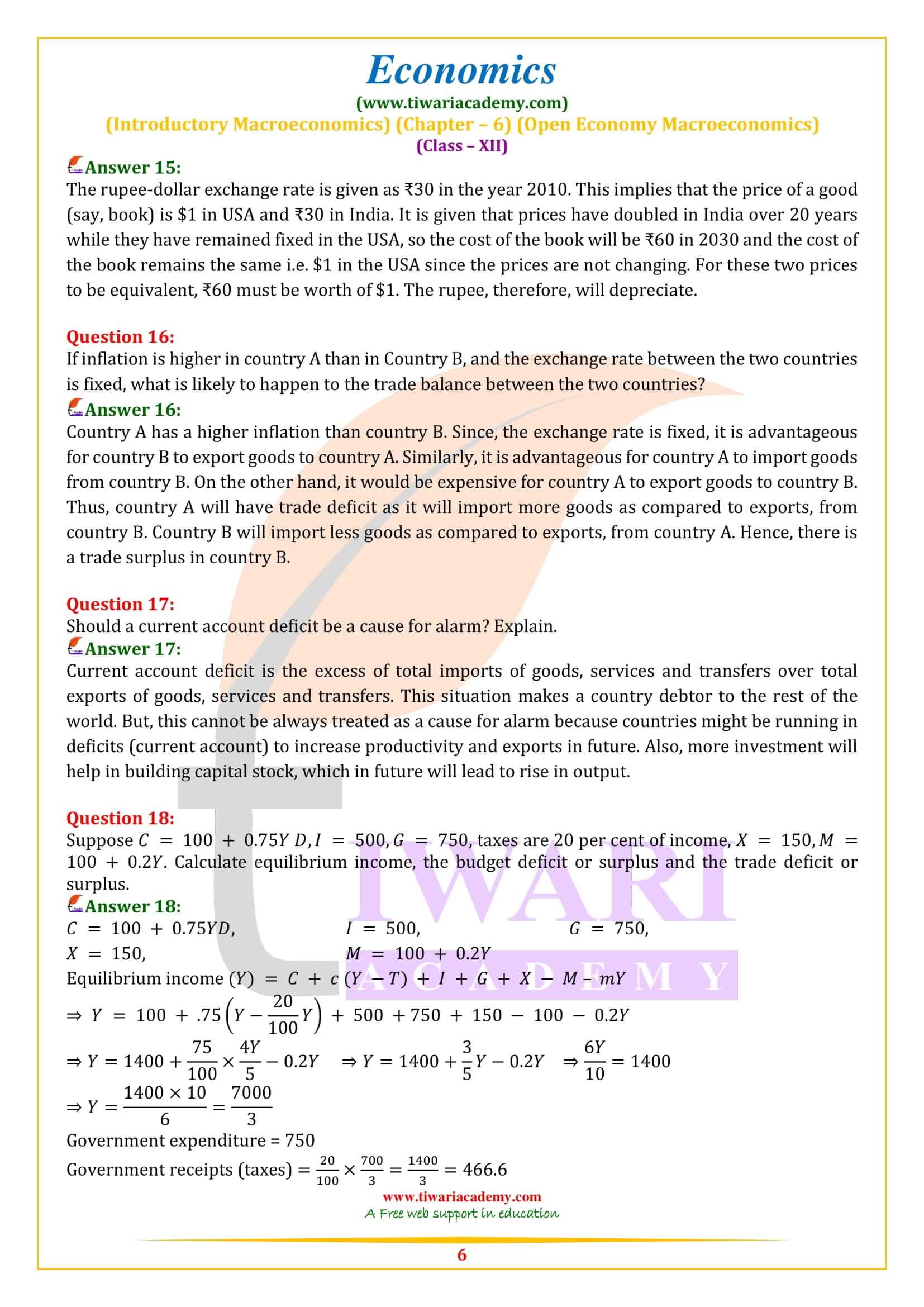 NCERT Solutions for Class 12 Economics Chapter 6 answers