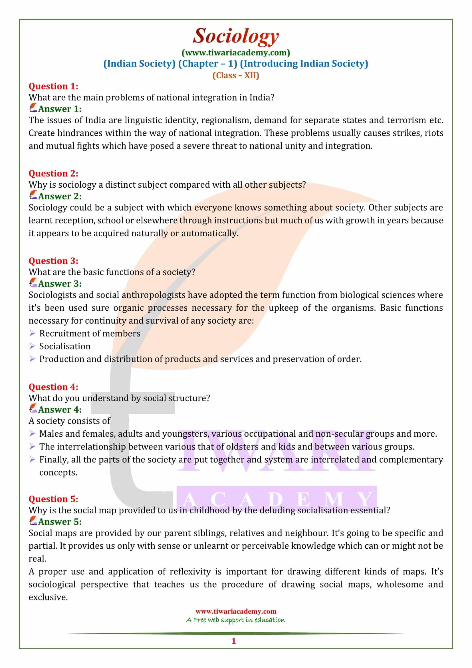Class 12 Sociology Chapter 1 Introducing Indian Society