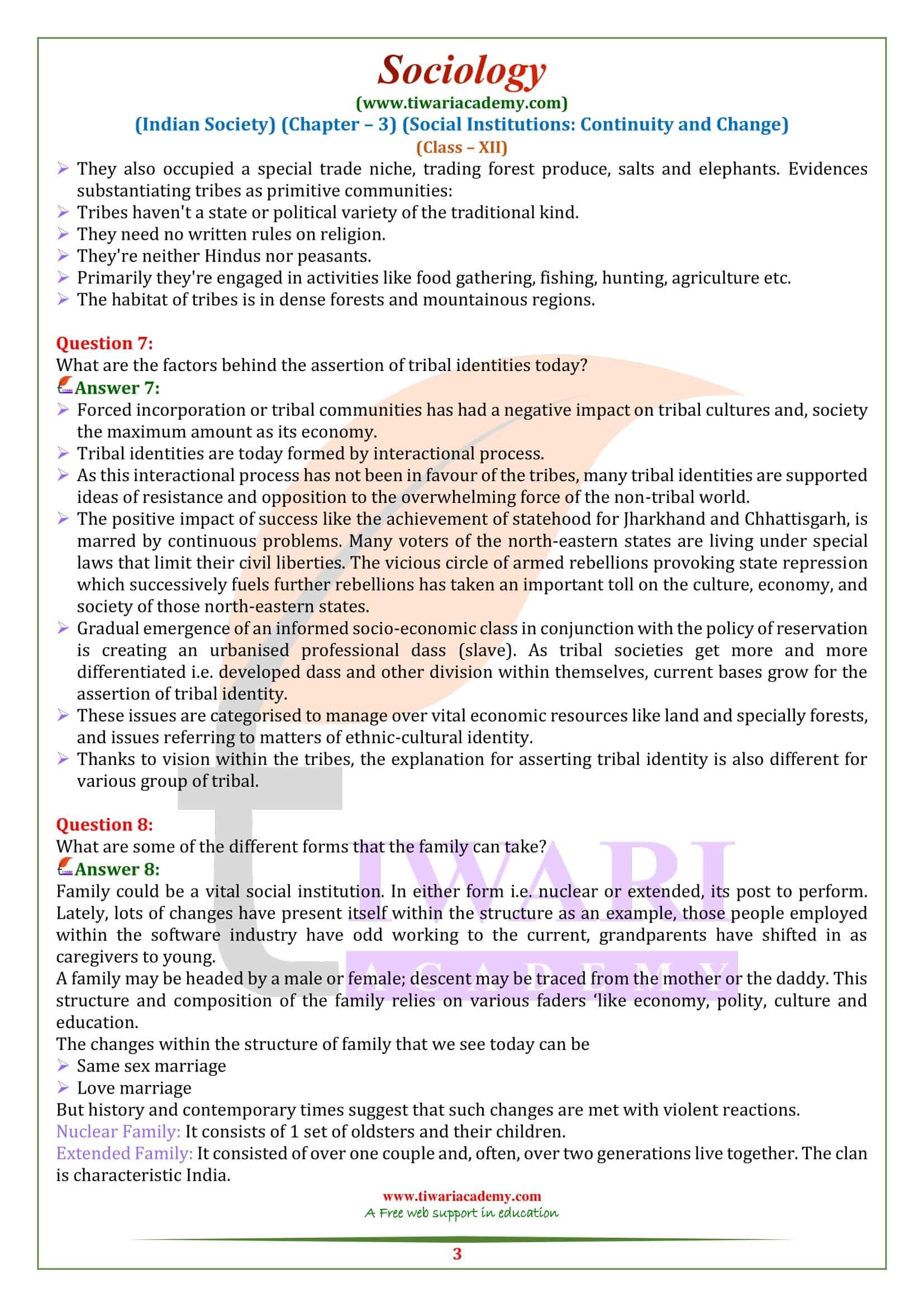 NCERT Solutions for Class 12 Sociology Chapter 3