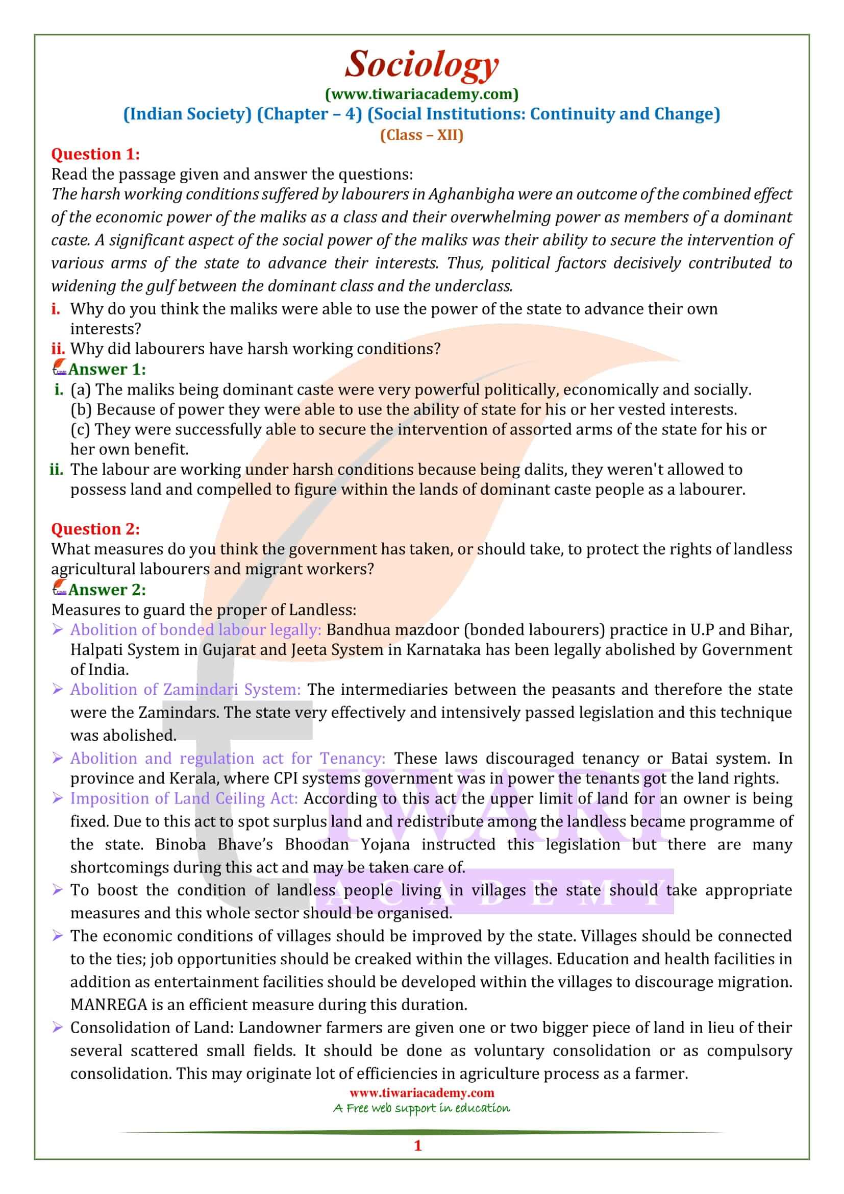 NCERT Solutions for Class 12 Sociology Chapter 4