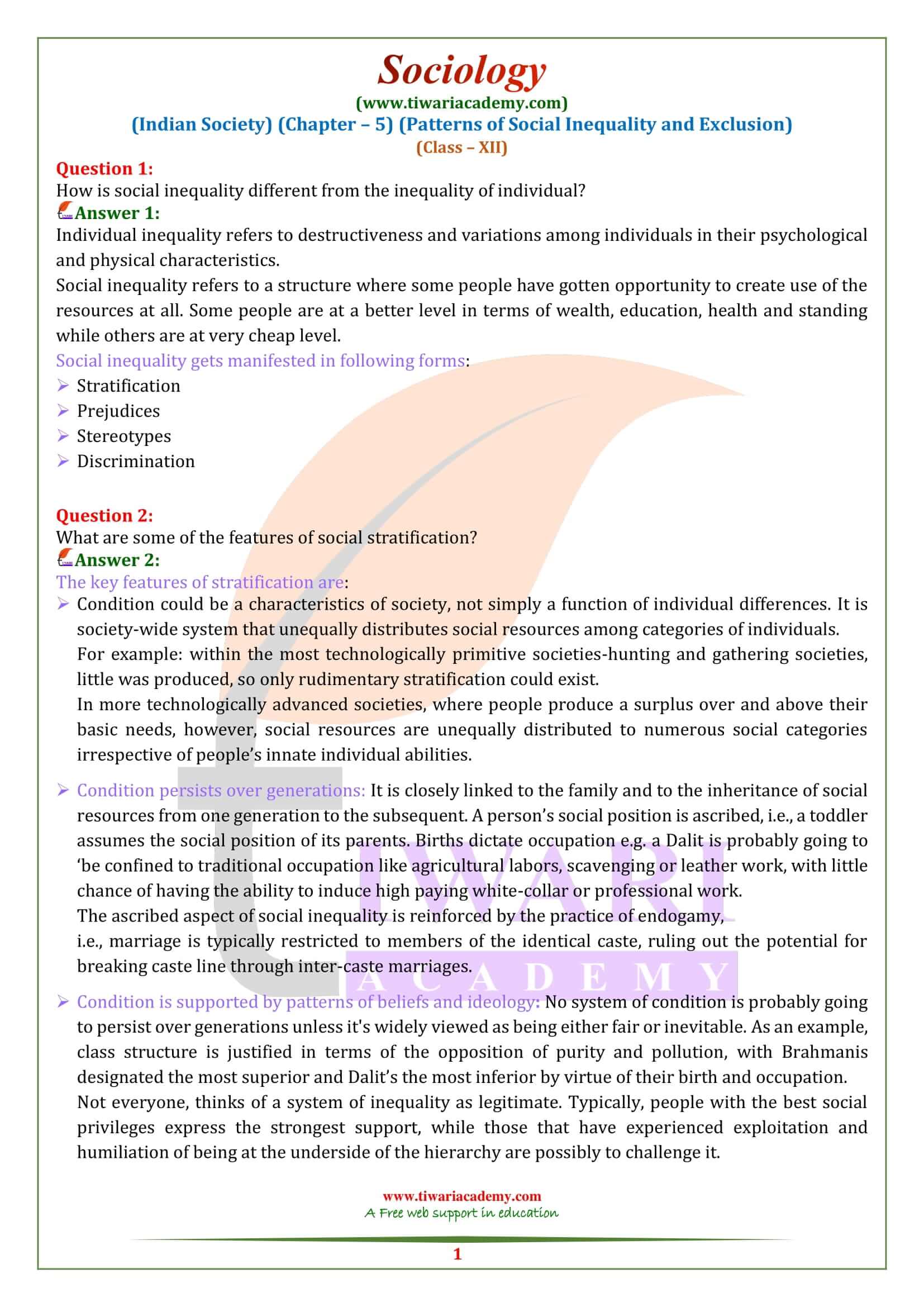 NCERT Solutions for Class 12 Sociology Chapter 5