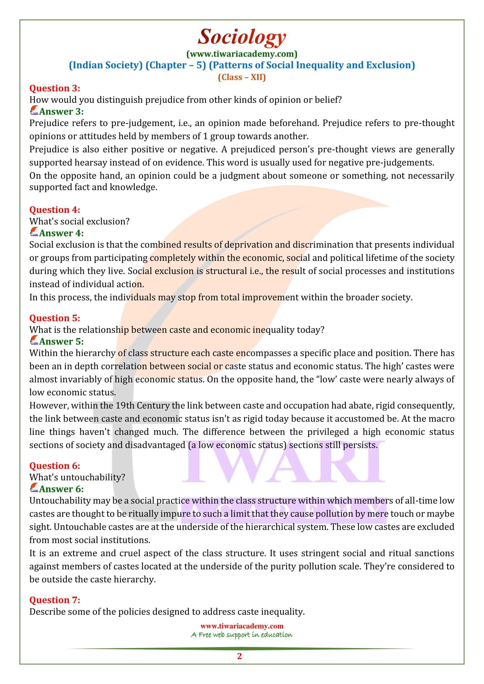 NCERT Solutions for Class 12 Sociology Chapter 5 Question Answers