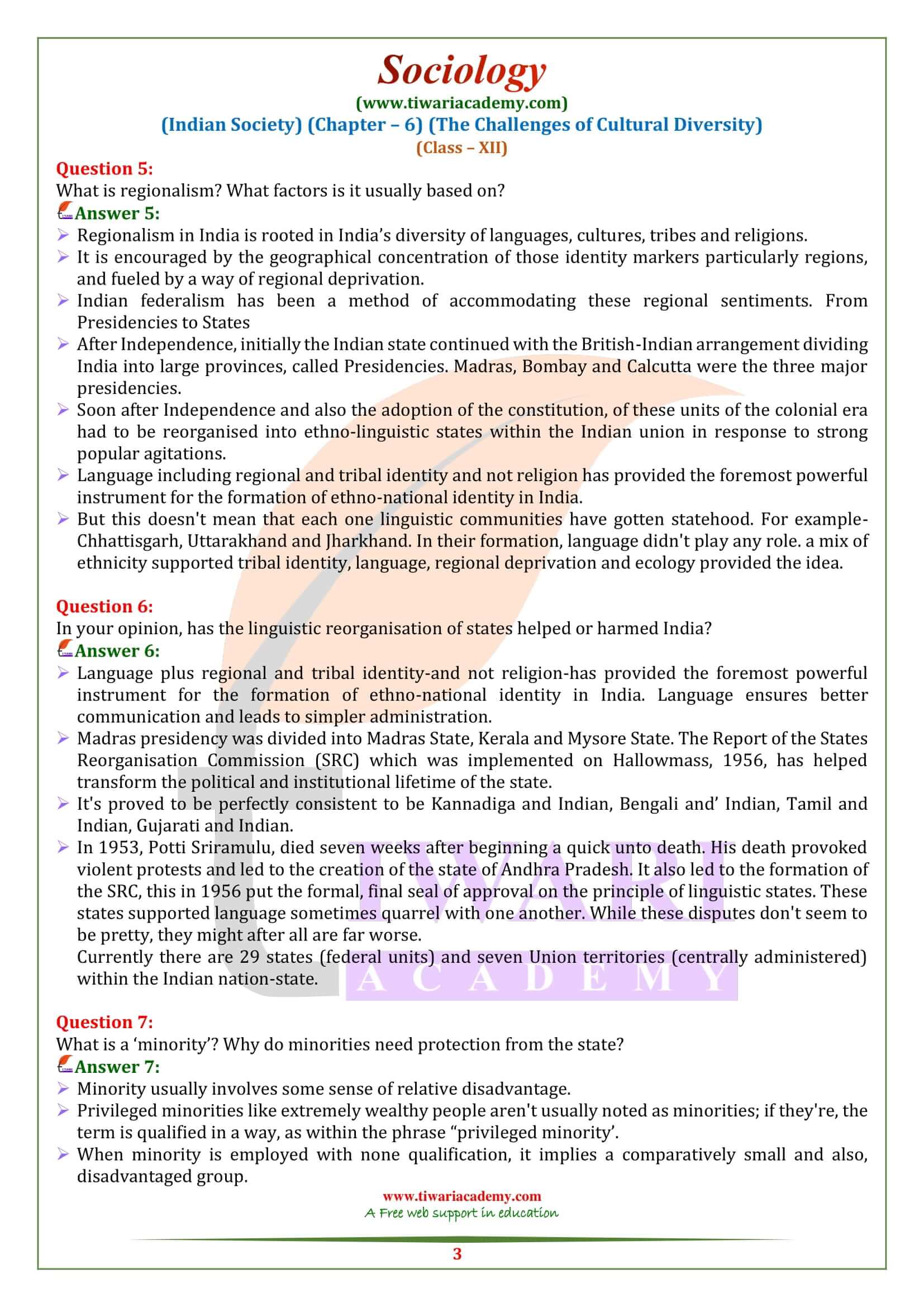 NCERT Solutions for Class 12 Sociology Chapter 6