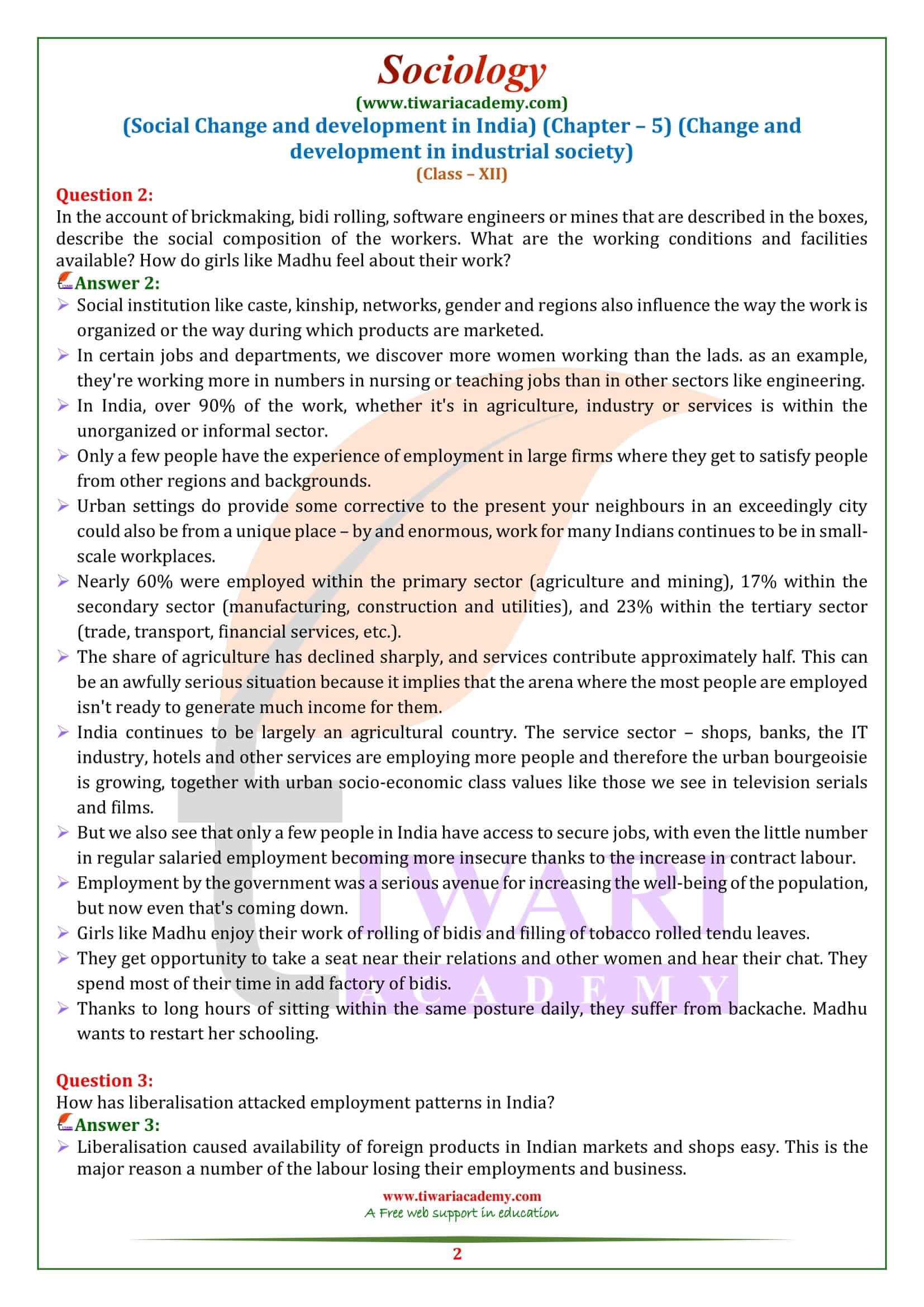 NCERT Solutions for Class 12 Sociology Chapter 5