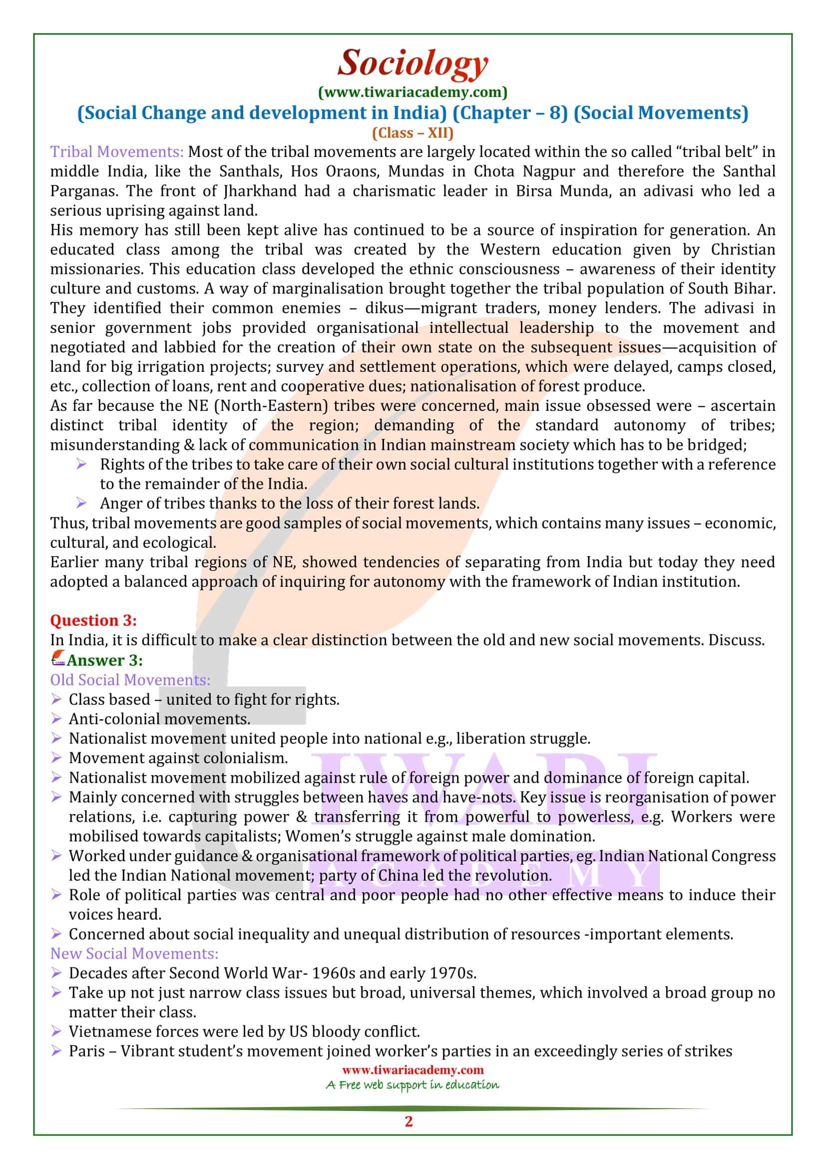 NCERT Solutions for Class 12 Sociology Chapter 8 Question Answers