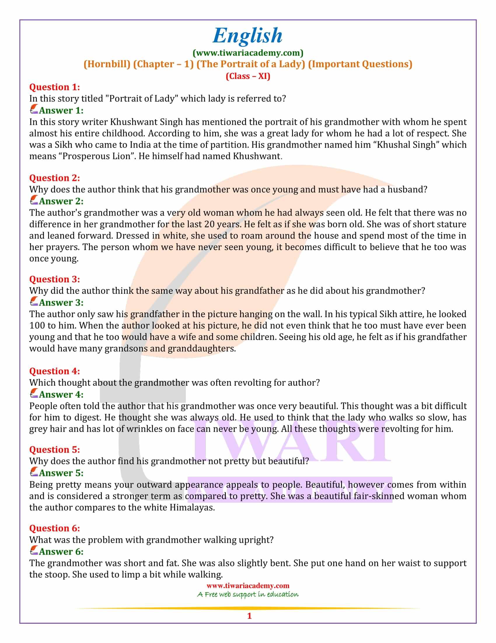 Class 11 English Hornbill Chapter 1 Extra Questions