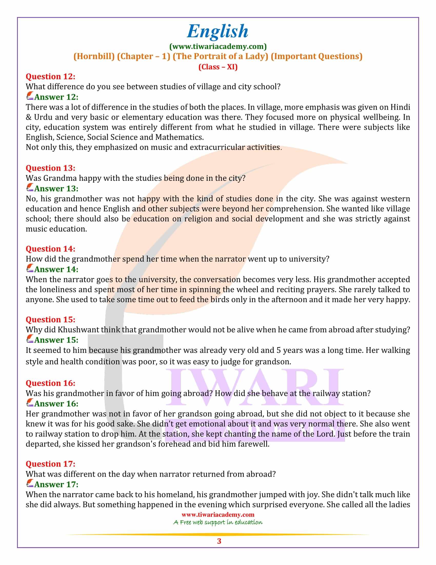 Class 11 English Hornbill Chapter 1 Important Questions Answers