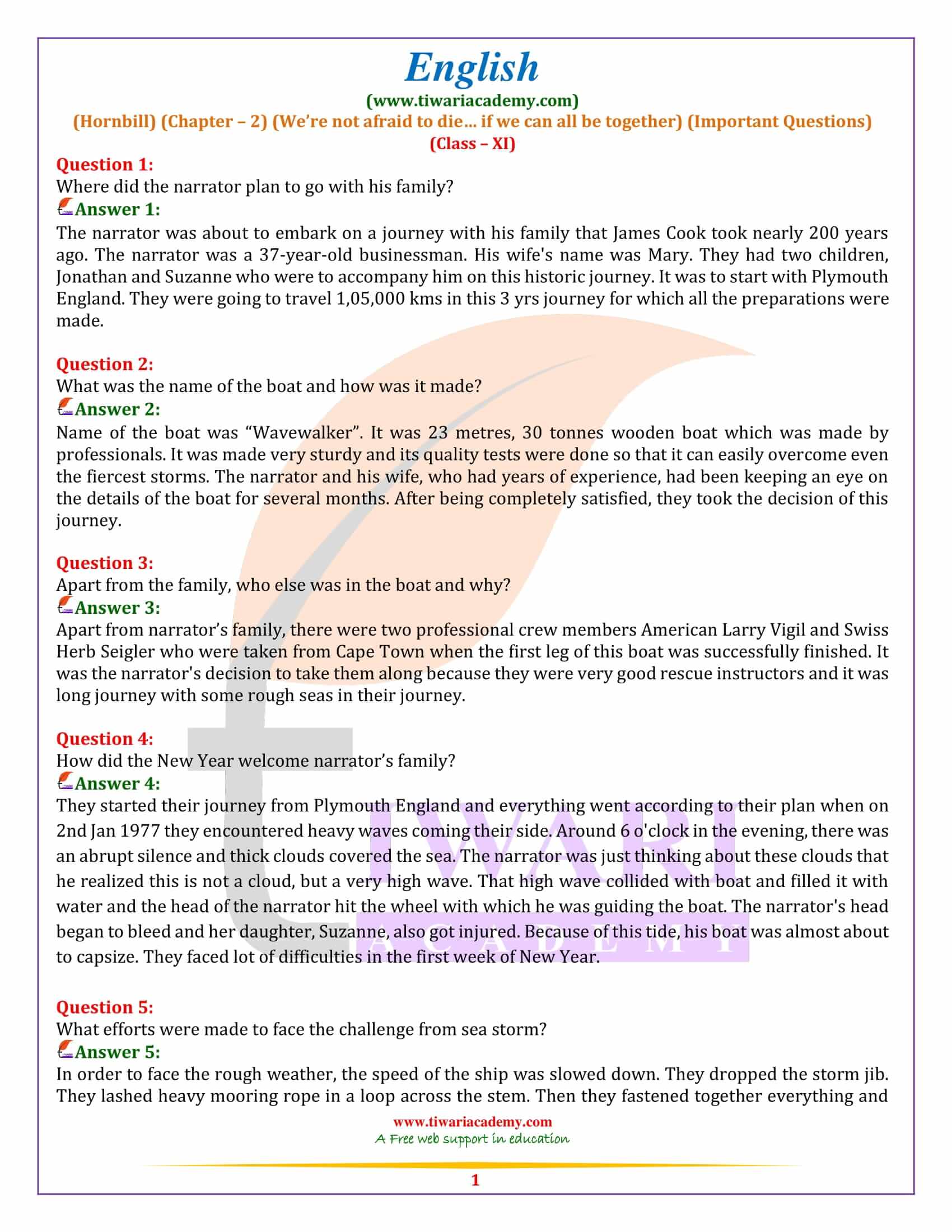 Class 11 English Hornbill Chapter 2 Extra Questions