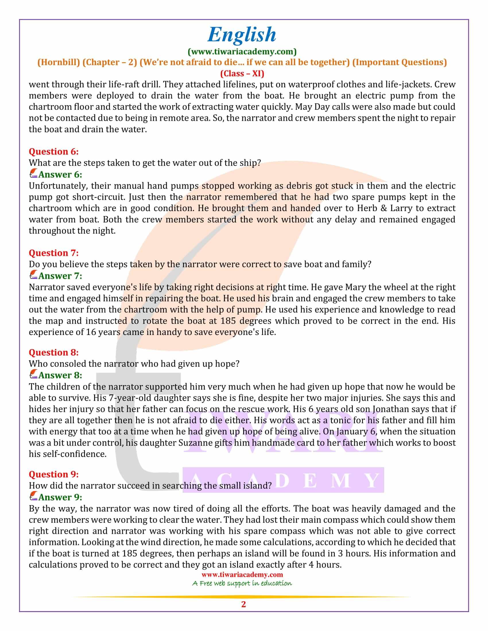 Class 11 English Hornbill Chapter 2 Practice Questions