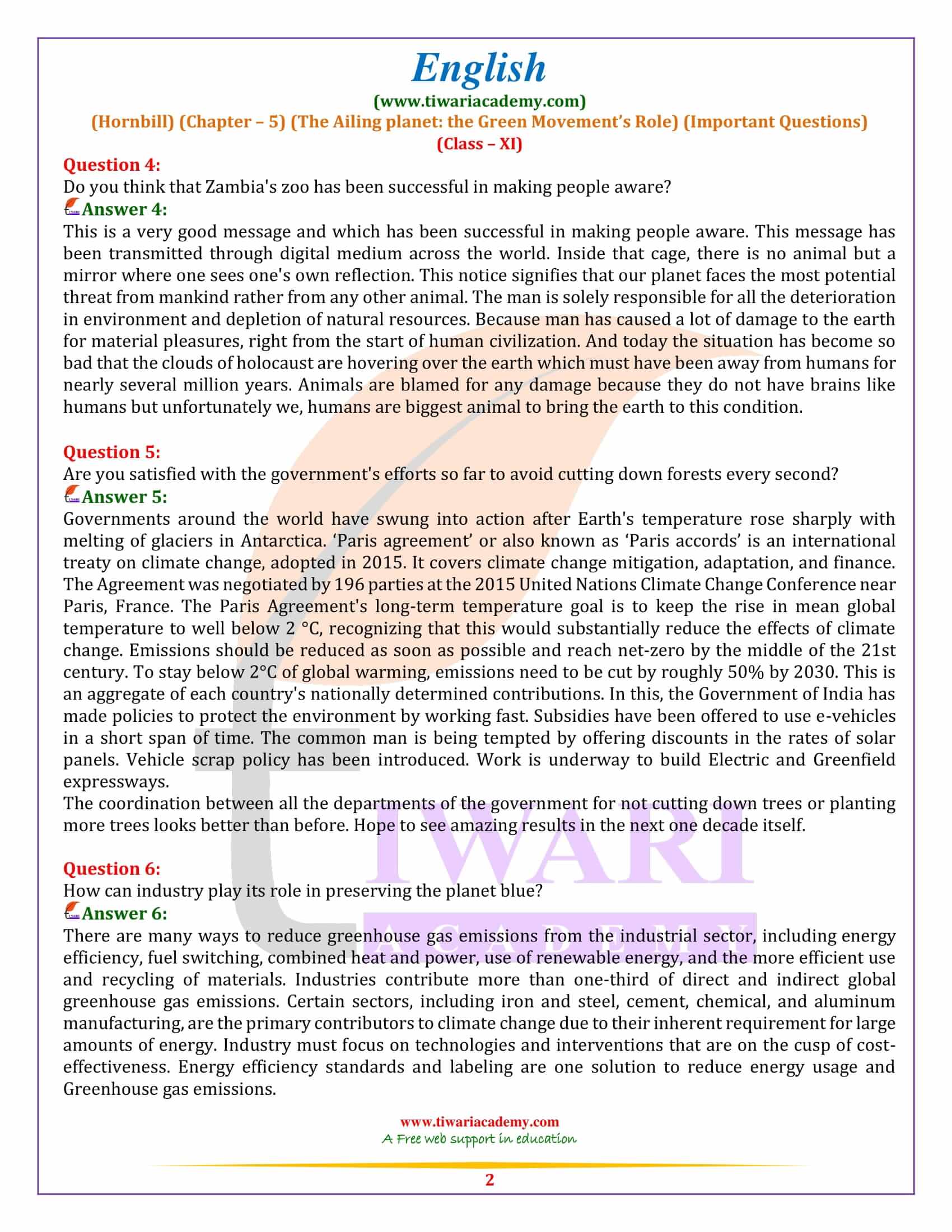 Class 11 English Hornbill Chapter 5 Revision Questions