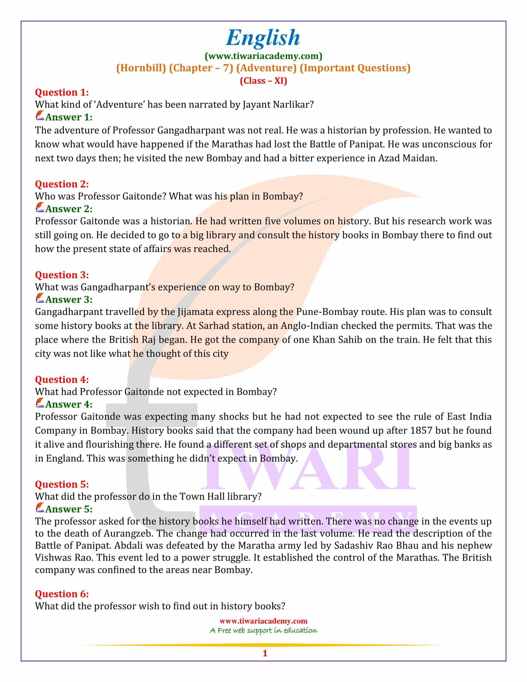 Class 11 English Hornbill Chapter 7 Extra Questions