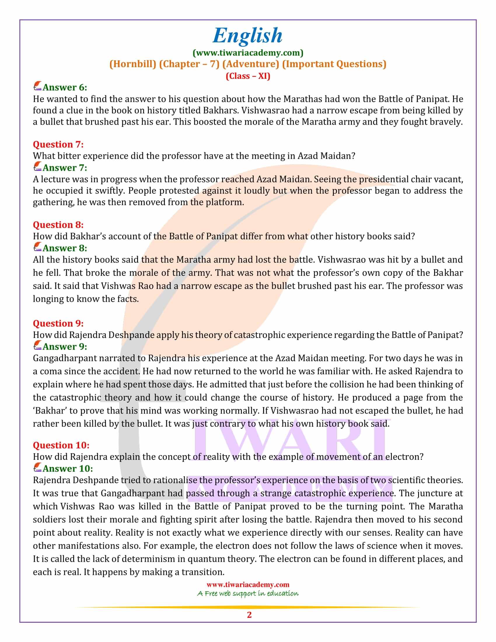 Class 11 English Hornbill Chapter 7 Practice Questions