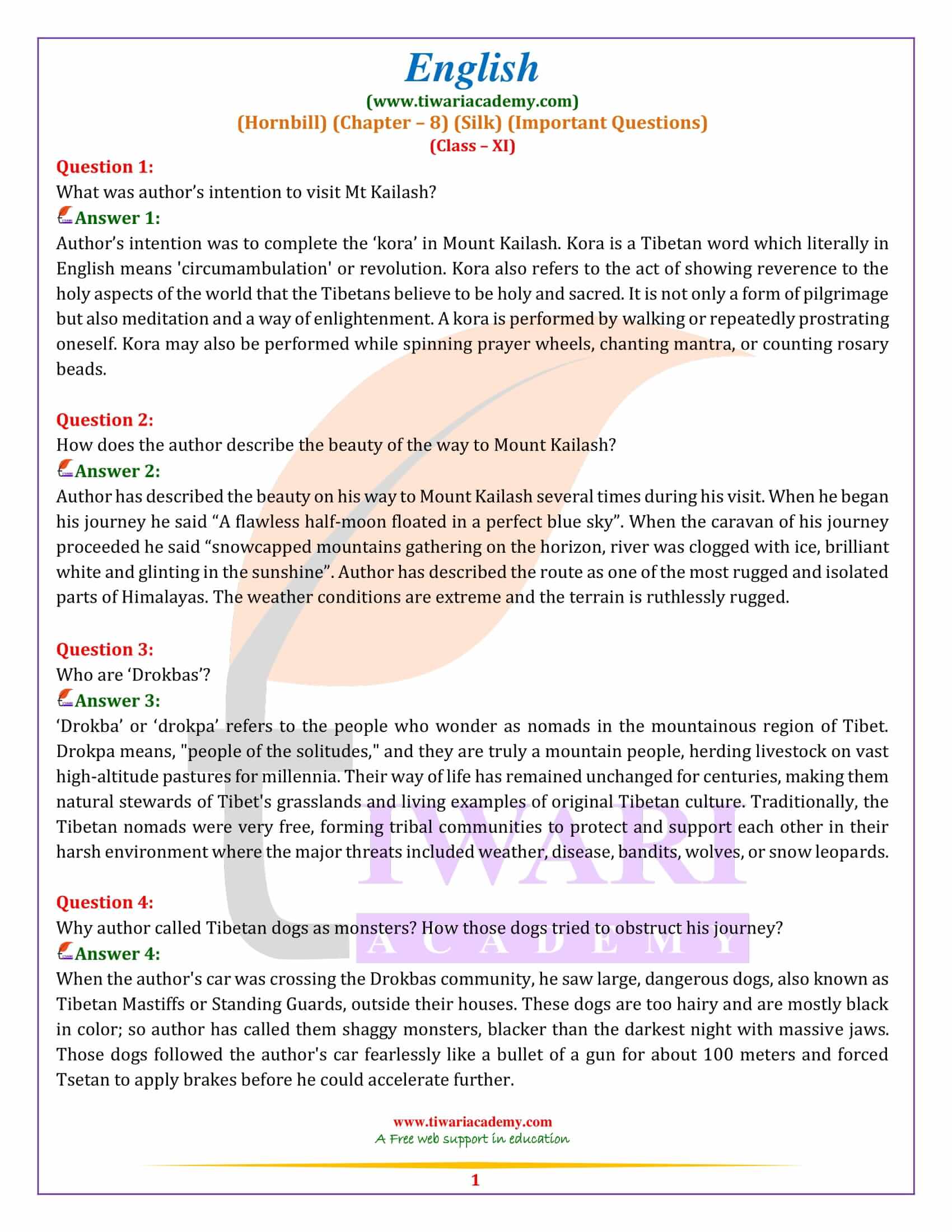 Class 11 English Hornbill Chapter 8 Extra Questions