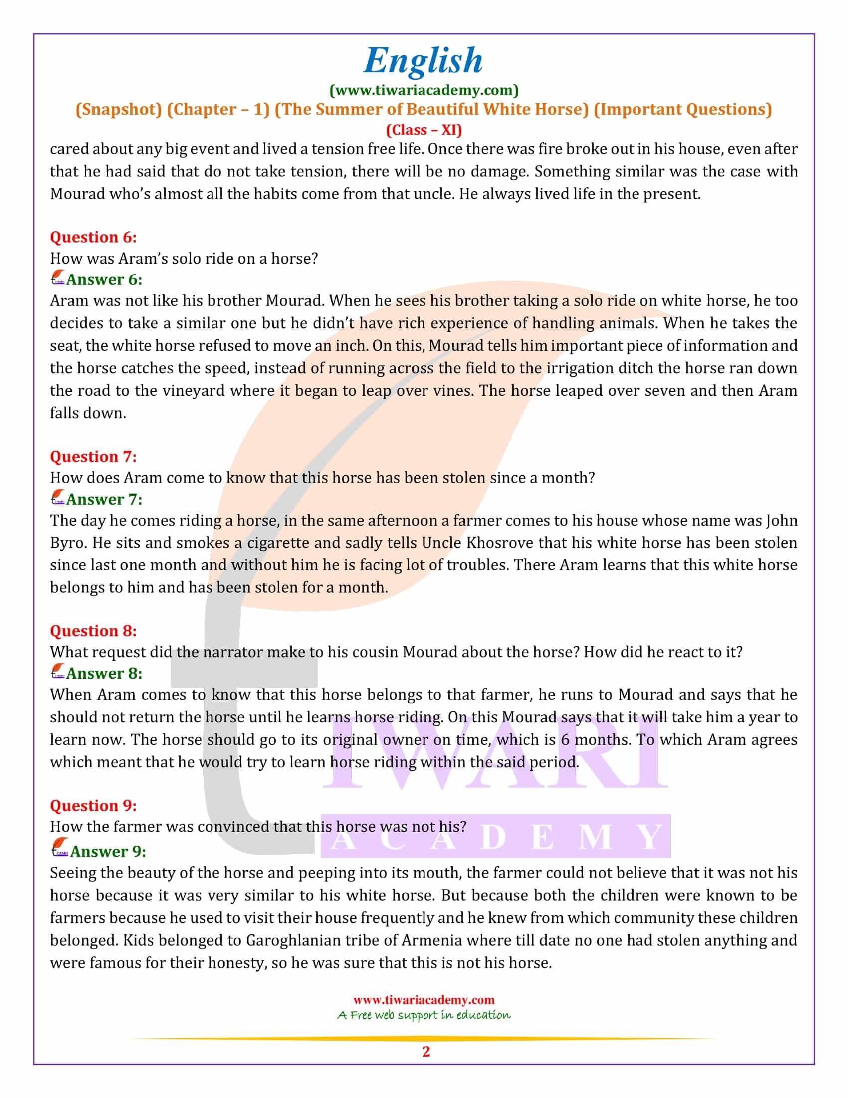 Class 11 English Snapshots Chapter 1 Extra Questions