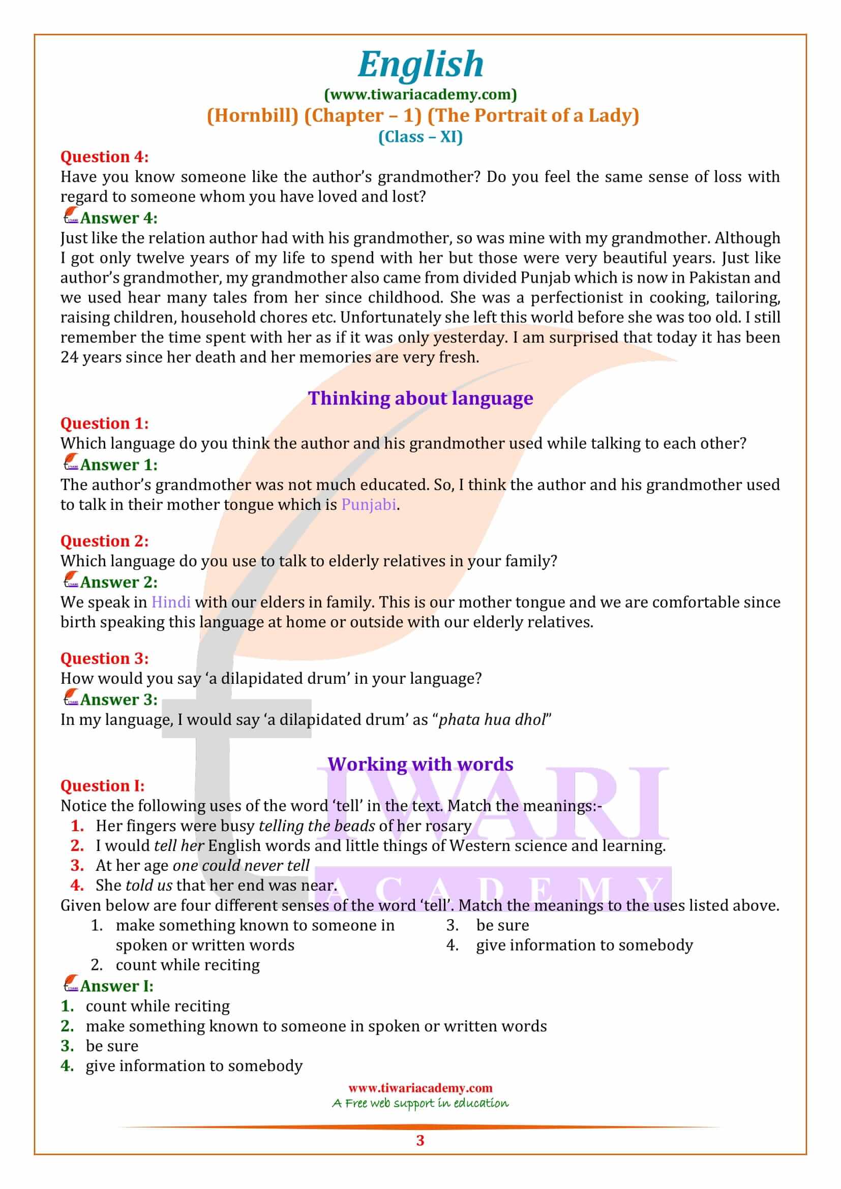 NCERT Solutions for Class 11 English Hornbill Chapter 1 Exercises