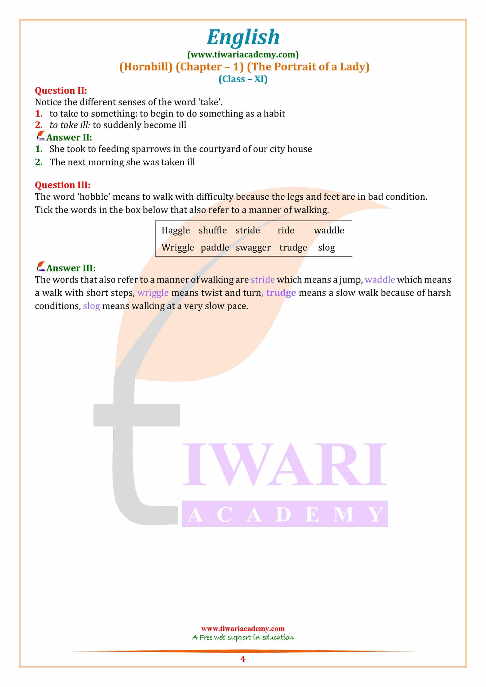 NCERT Solutions for Class 11 English Chapter 1 the Portrait of a Lady