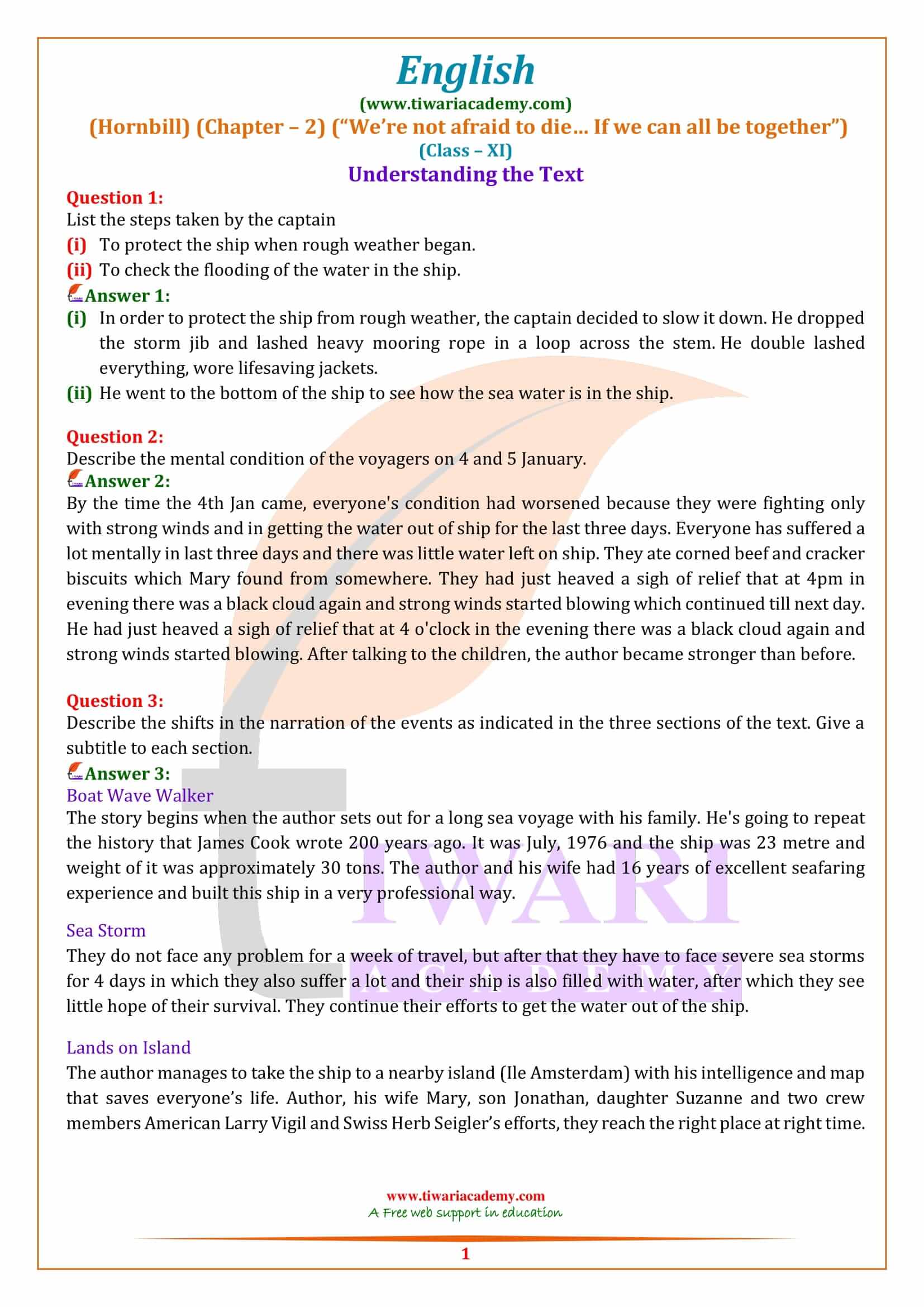 NCERT Solutions for Class 11 English Hornbill Chapter 2 Question Answers