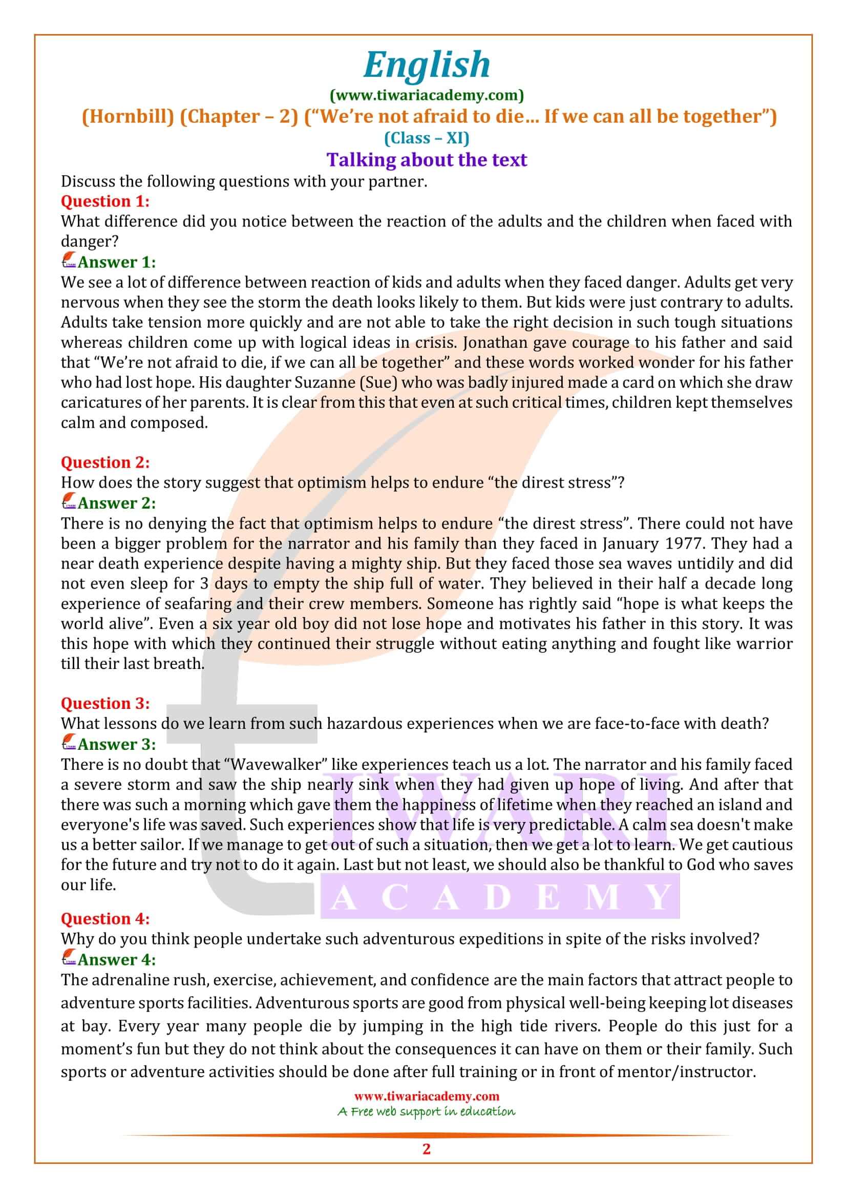 NCERT Solutions for Class 11 English Hornbill Chapter 2 Answers