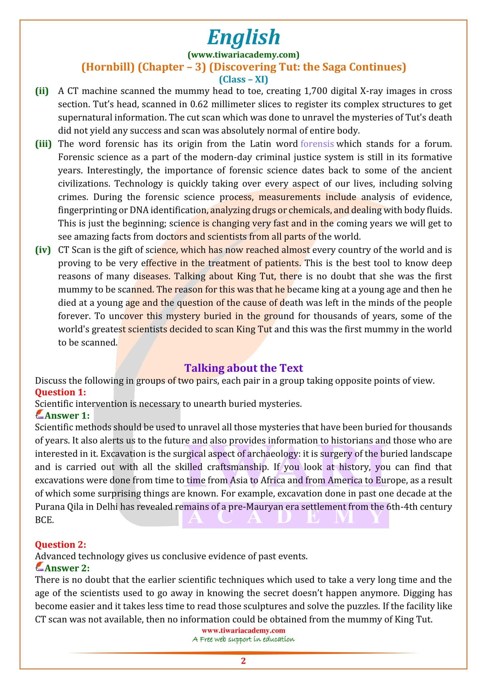 NCERT Solutions for Class 11 English Hornbill Chapter 3 Discovering Tut