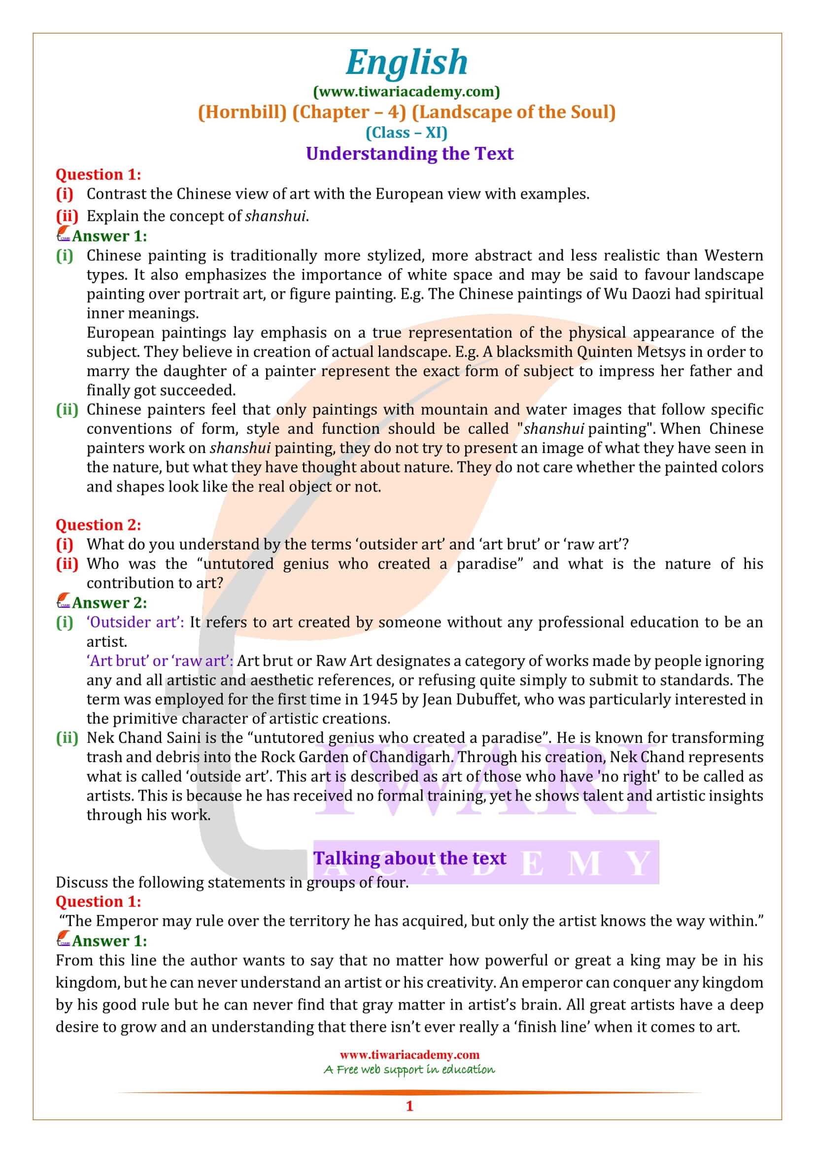 NCERT Solutions for Class 11 English Hornbill Chapter 4 Question Answers