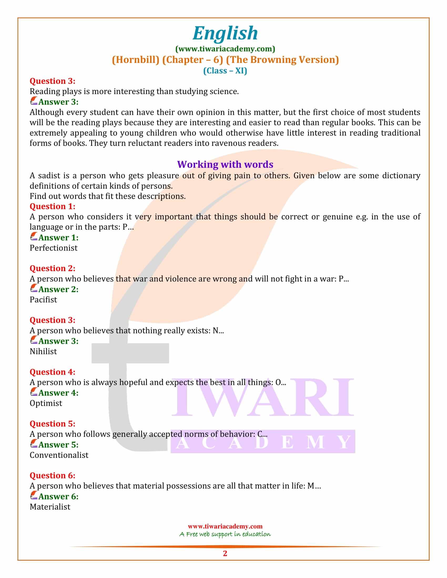 NCERT Solutions for Class 11 English Hornbill Chapter 6 Questions Answers