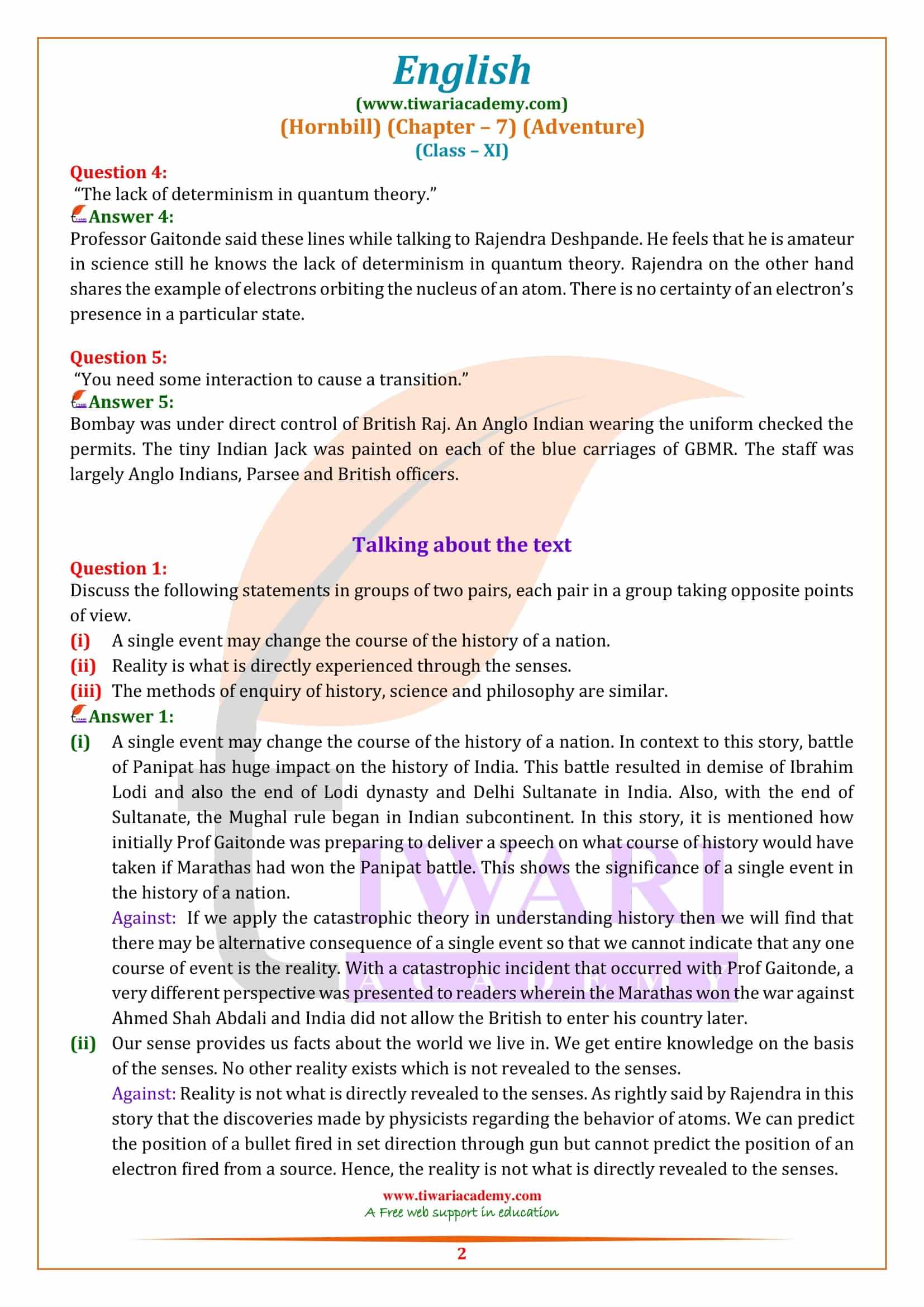 NCERT Solutions for Class 11 English Hornbill Chapter 7 Question Answers