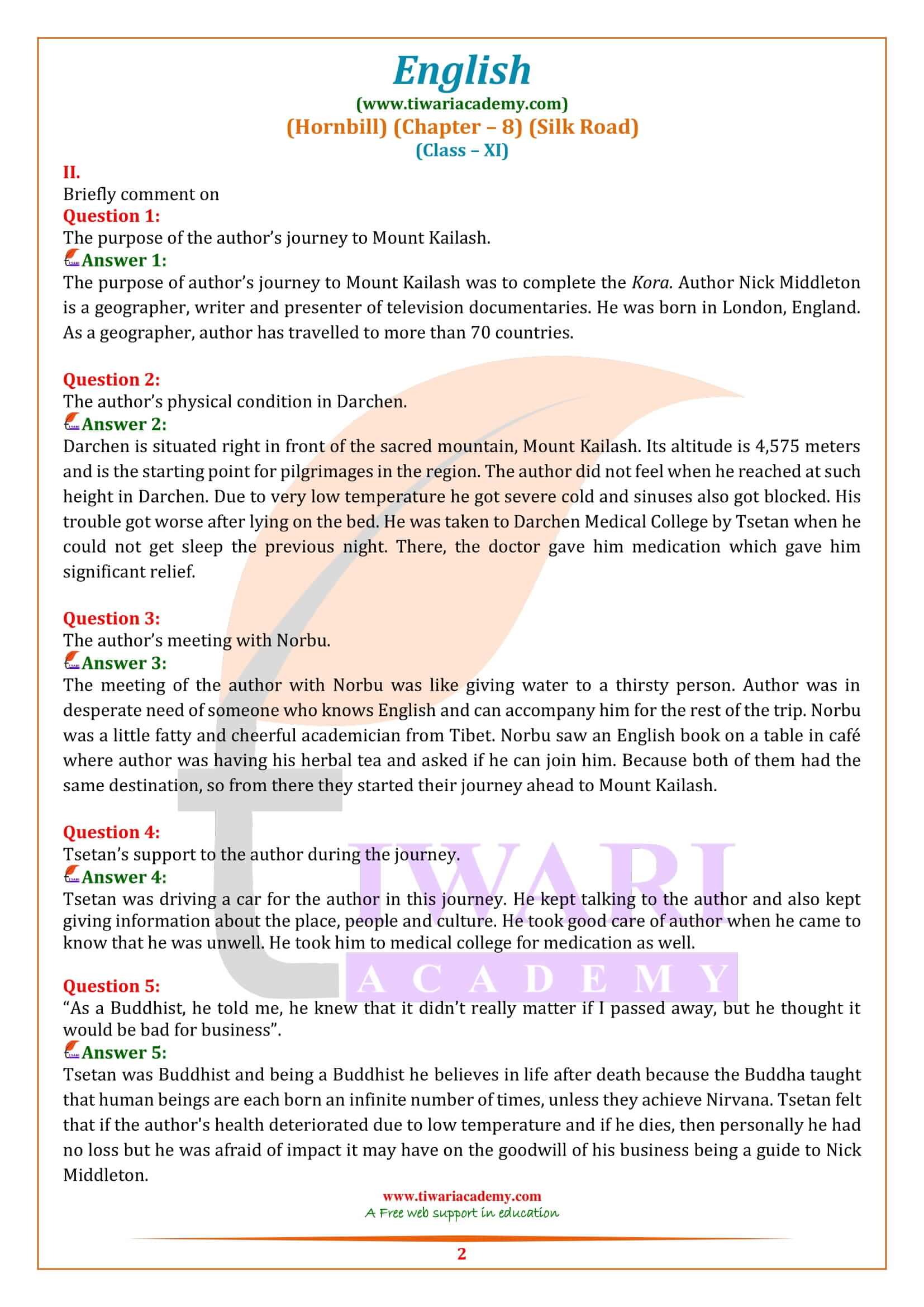 NCERT Solutions for Class 11 English Hornbill Chapter 8 Exercises Answers