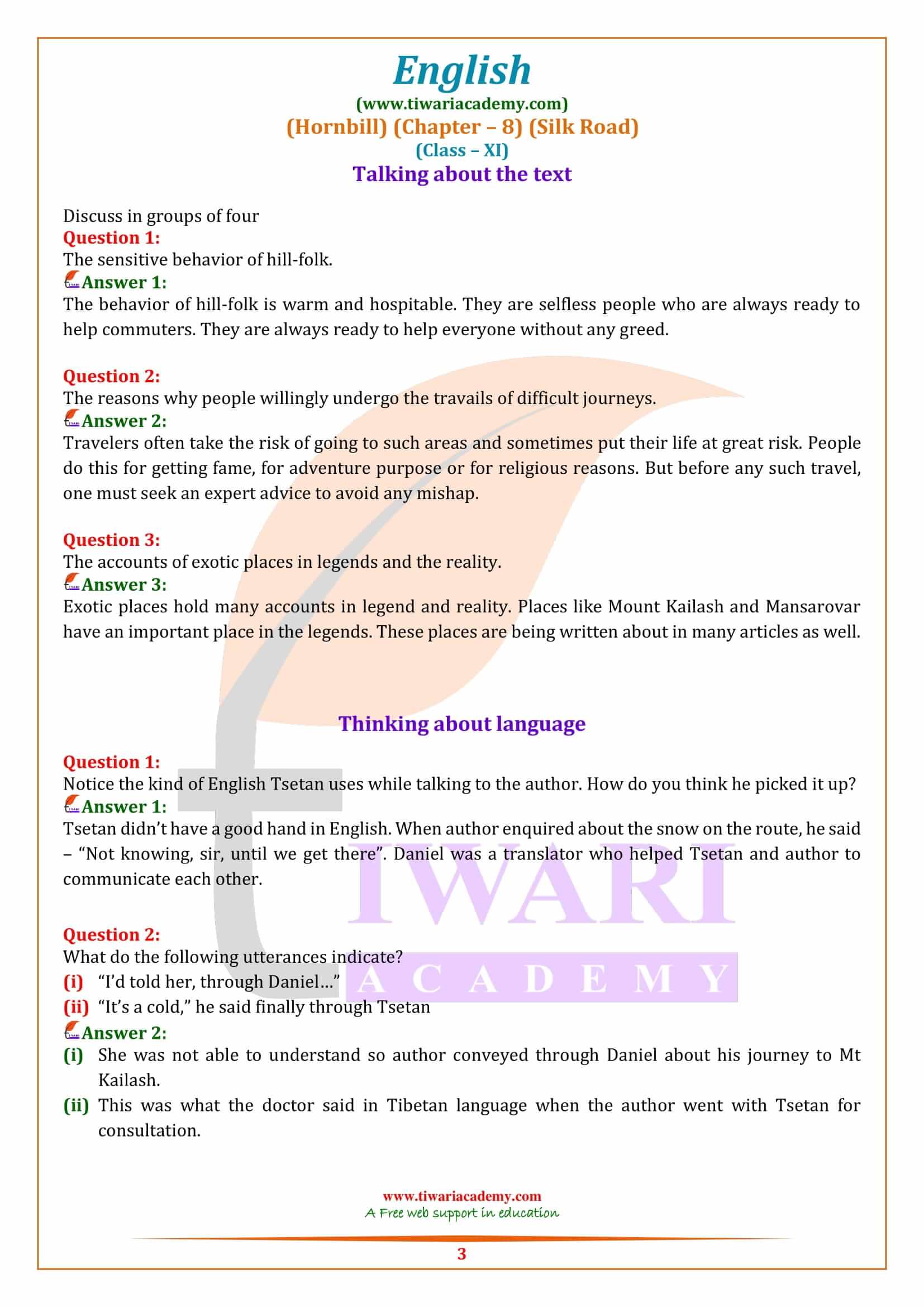 NCERT Solutions for Class 11 English Hornbill Chapter 8 Answers