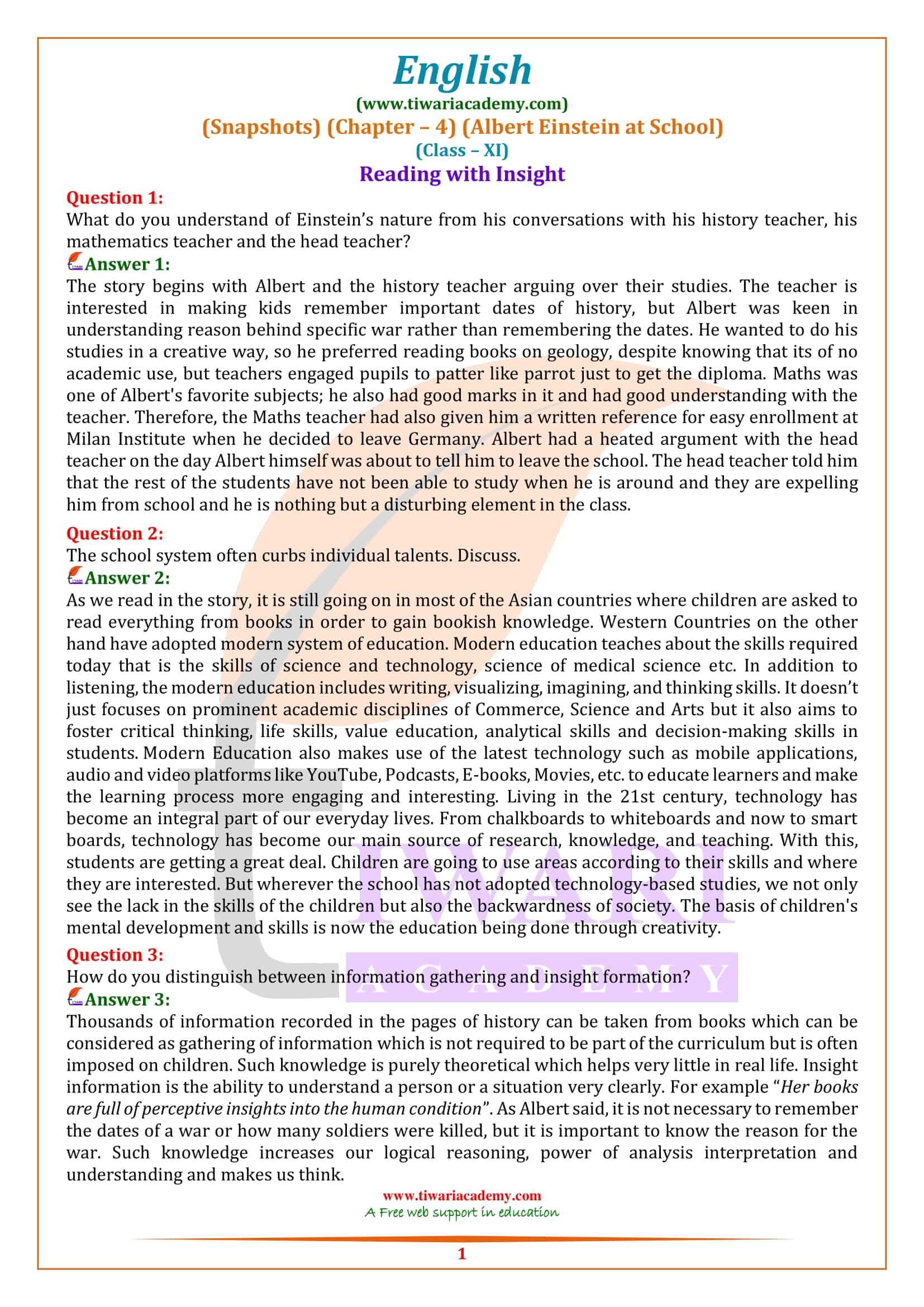 NCERT Solutions for Class 11 English Snapshots Chapter 4
