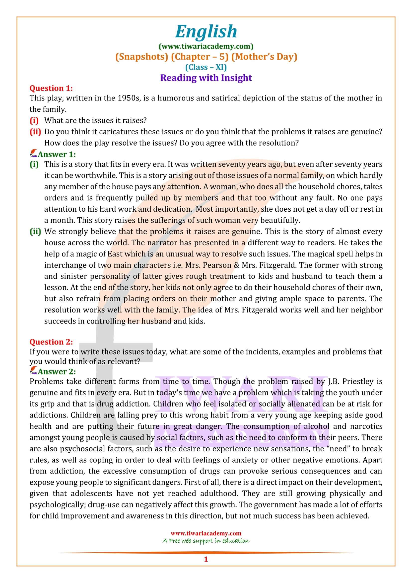 NCERT Solutions for Class 11 English Snapshots Chapter 5