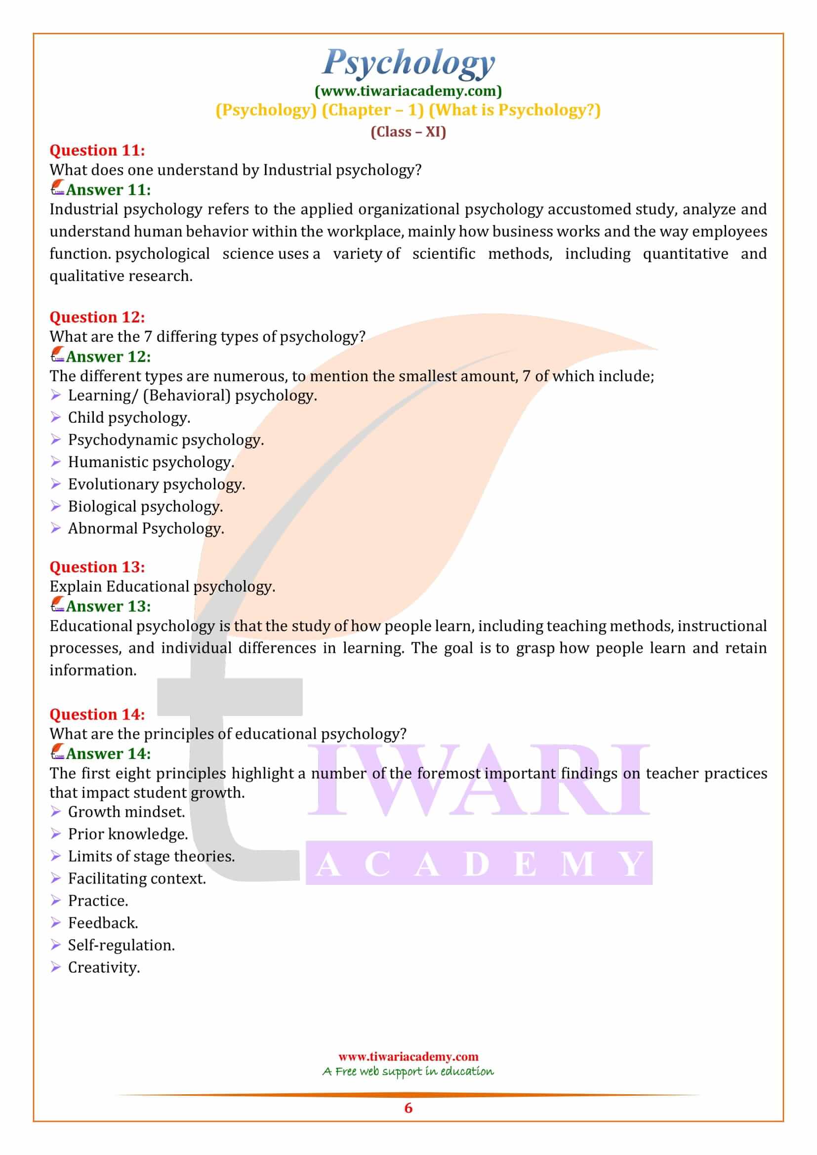 Class 11 Psychology Chapter 1 Very Short Answers type Questions