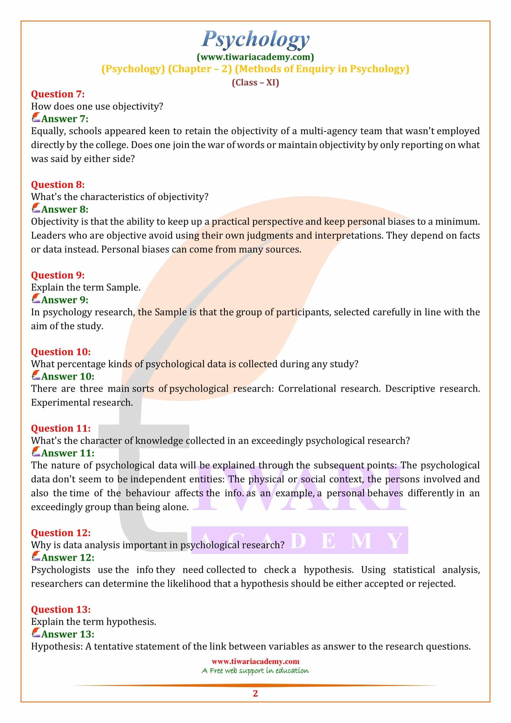 Class 11 Psychology Chapter 2 Revision Questions