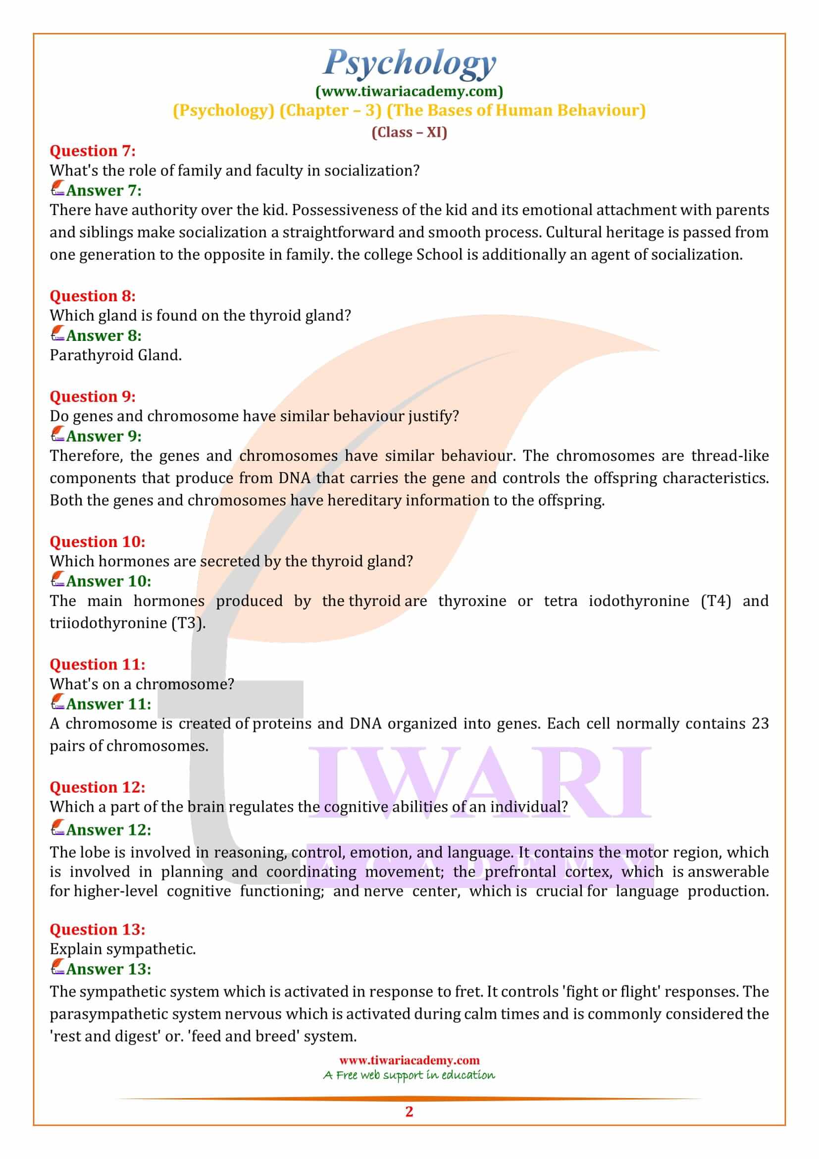 Class 11 Psychology Chapter 3 Extra Questions