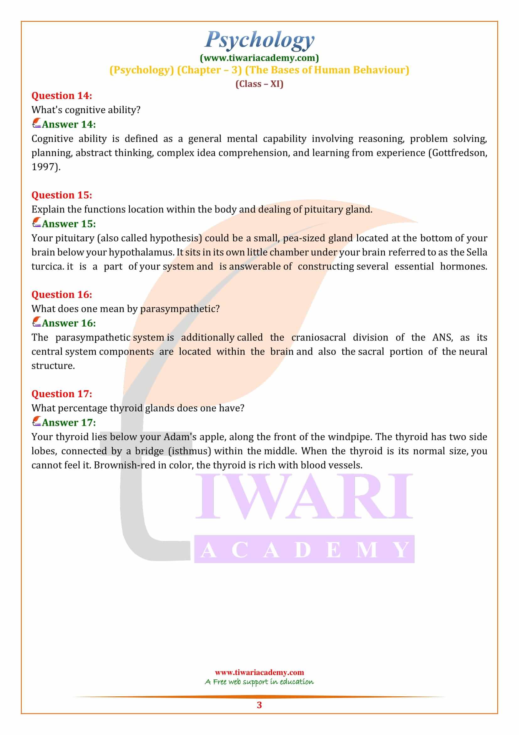 Class 11 Psychology Chapter 3 Practice Questions