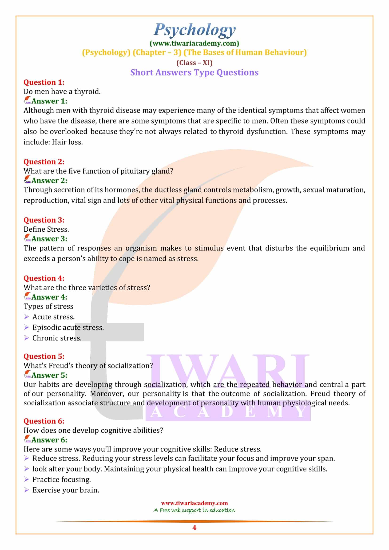 Class 11 Psychology Chapter 3 Revision Questions