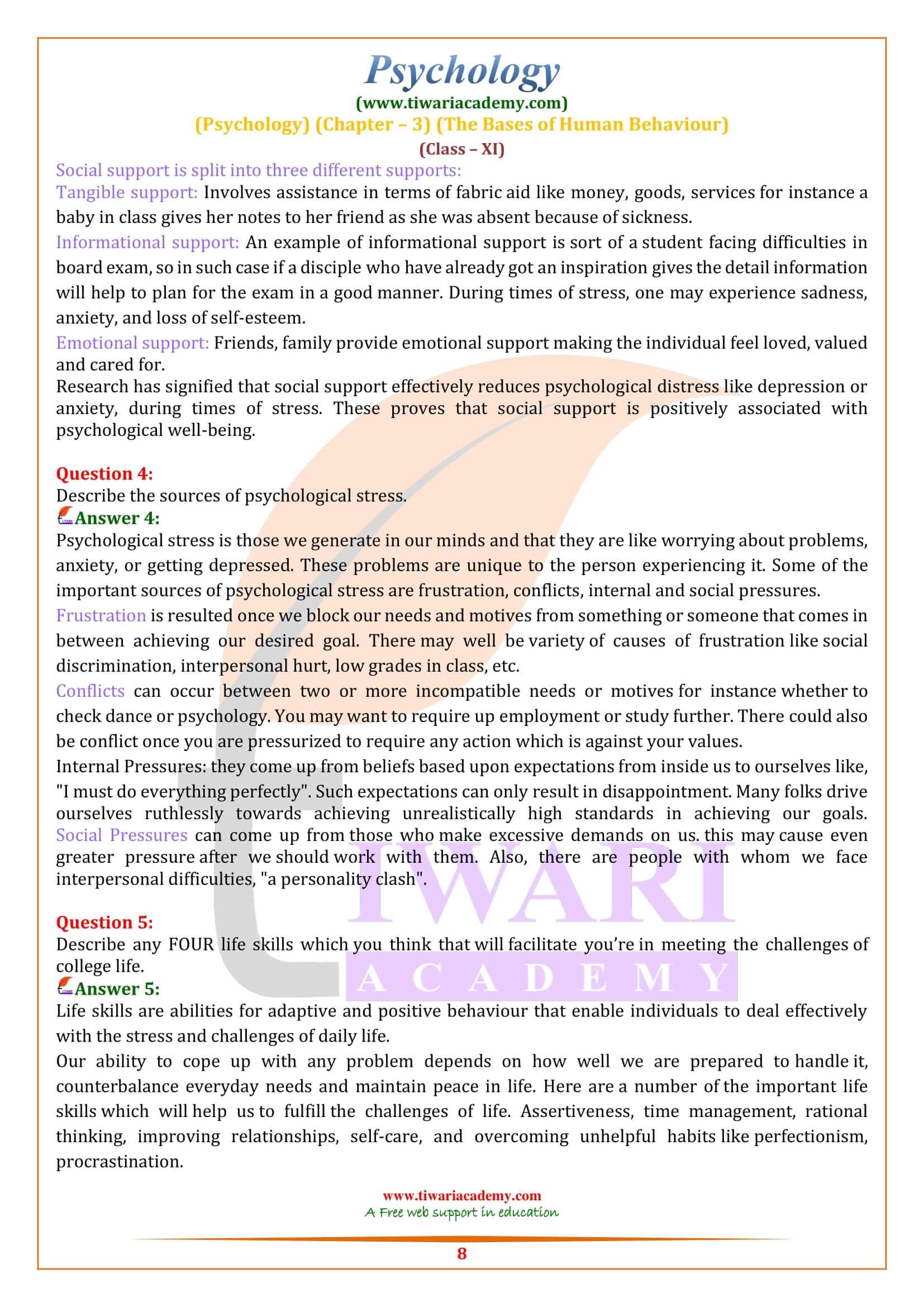 Class 11 Psychology Chapter 3 practice Questions answers