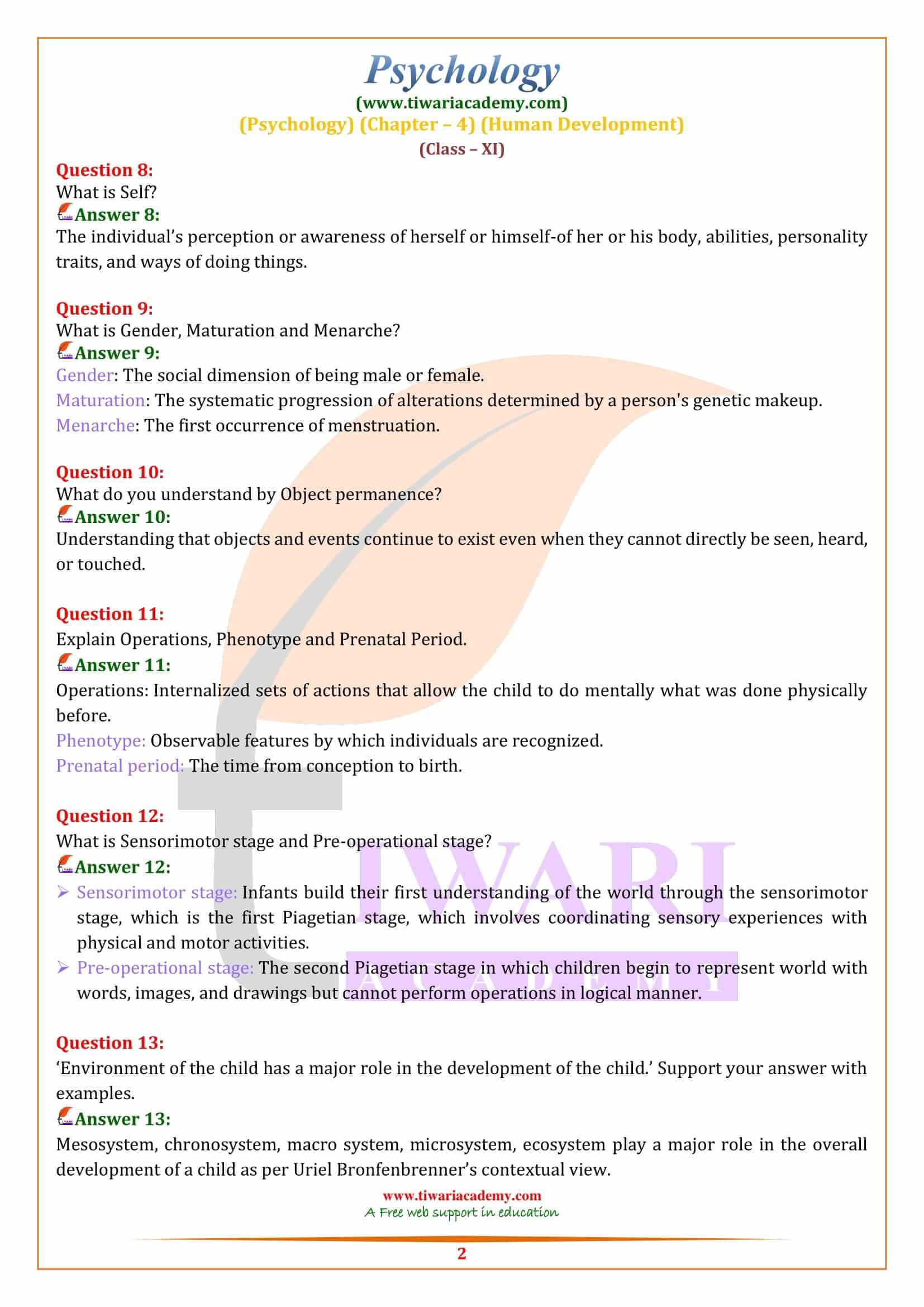 Class 11 Psychology Chapter 4 Very Short Answer Type Questions