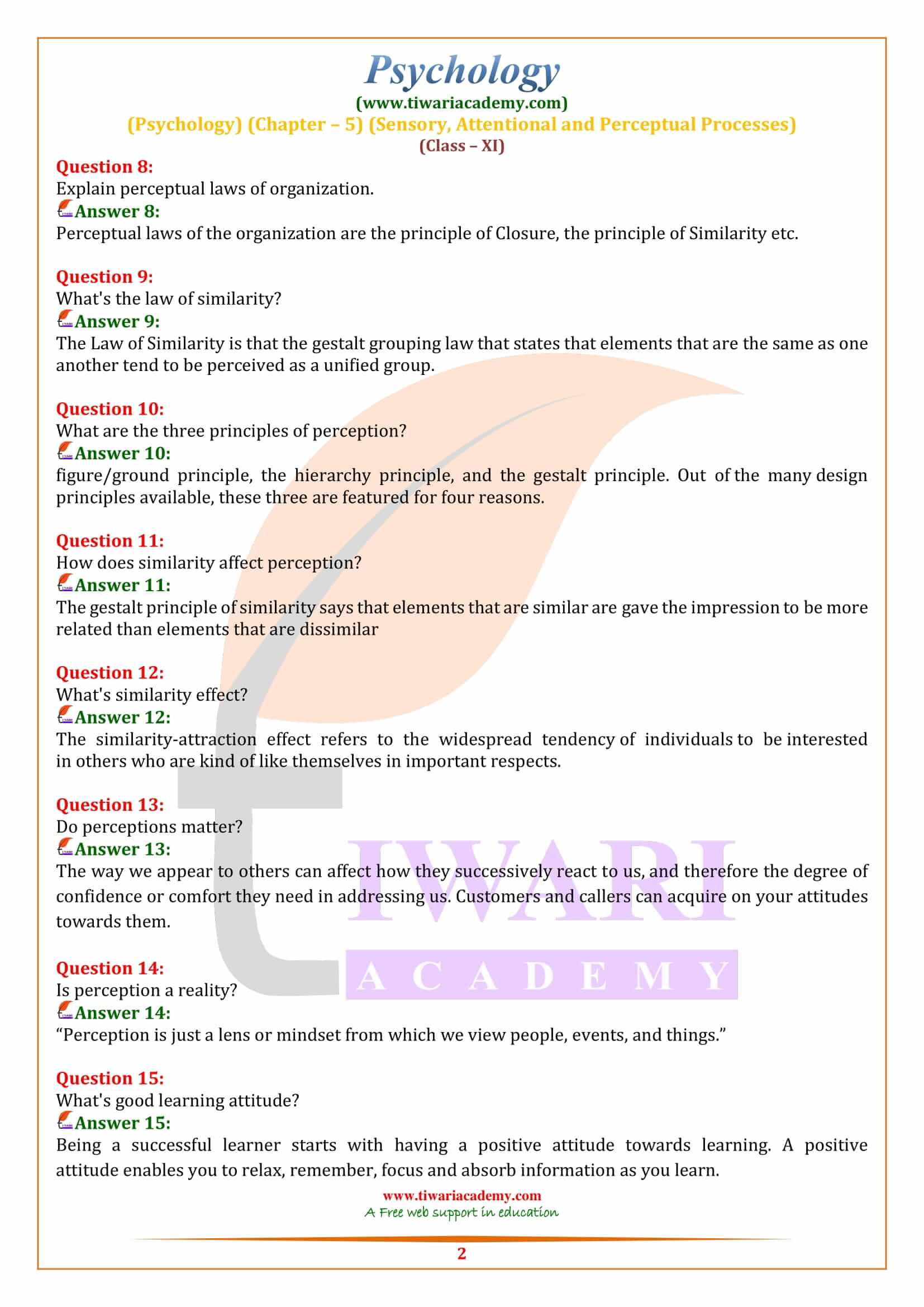 Class 11 Psychology Chapter 5 Extra Questions