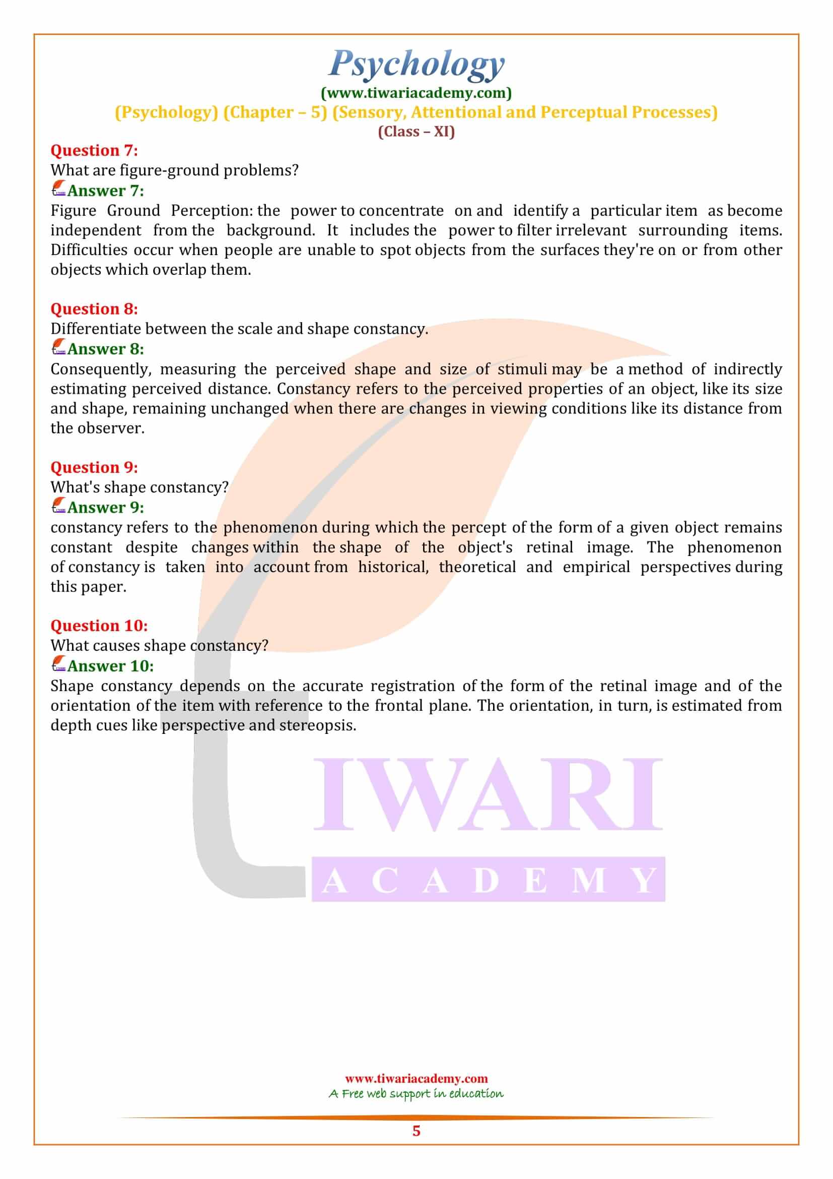 Class 11 Psychology Chapter 5 Very Short Questions