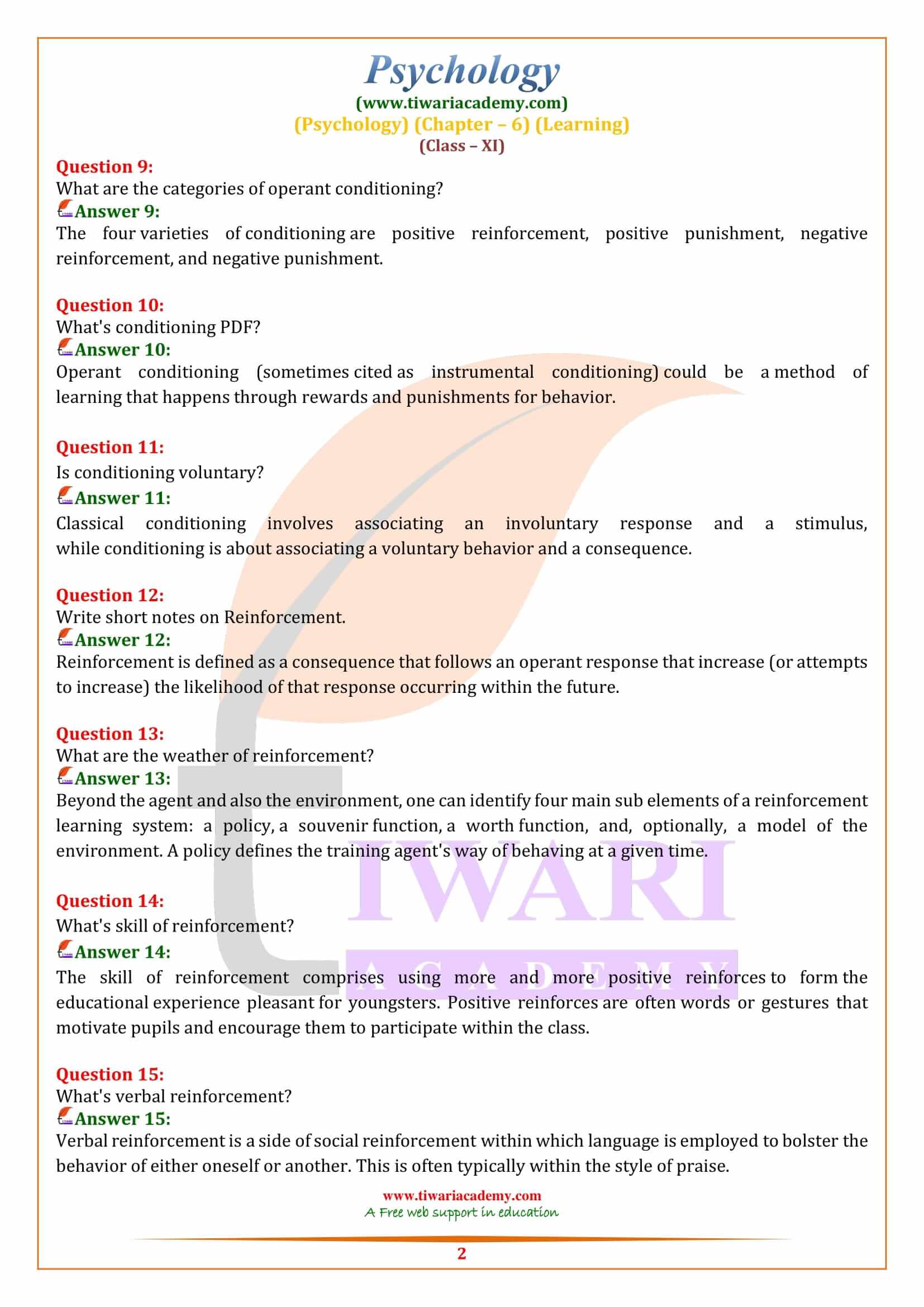 Class 11 Psychology Chapter 6 Very Short Answer Type Questions