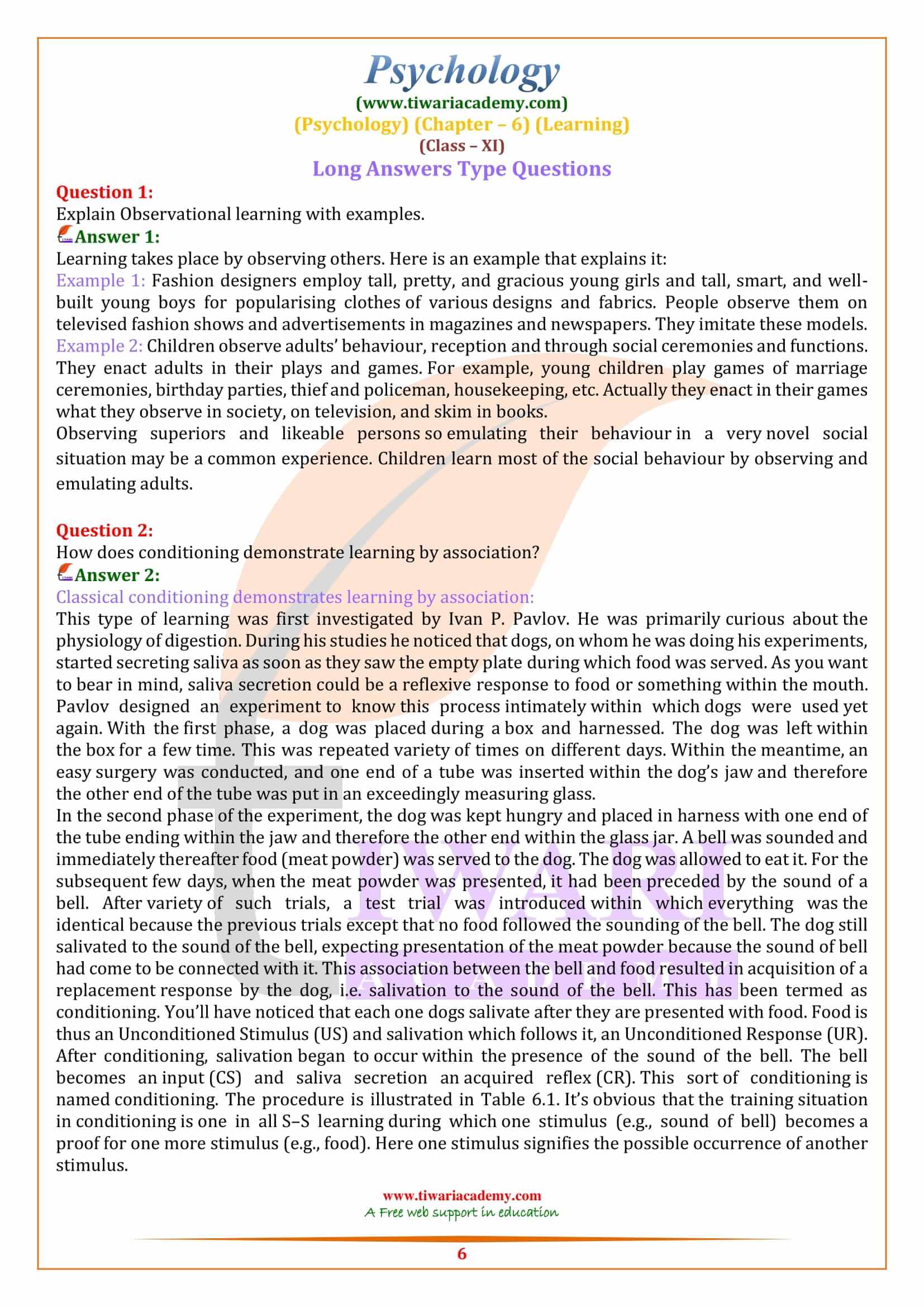 Class 11 Psychology Chapter 6 Short Answers Type Questions