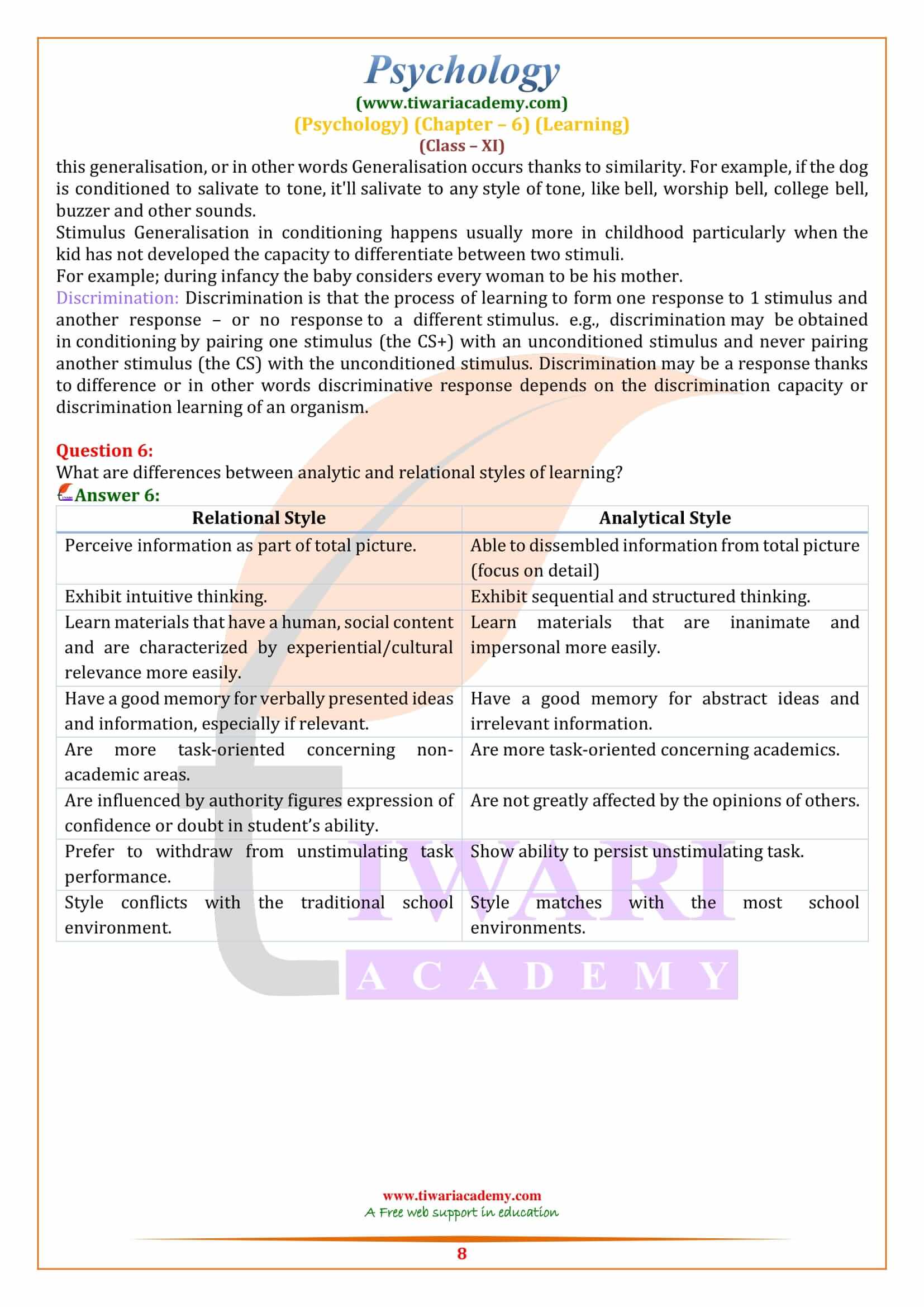 Class 11 Psychology Chapter 6 Revision Book