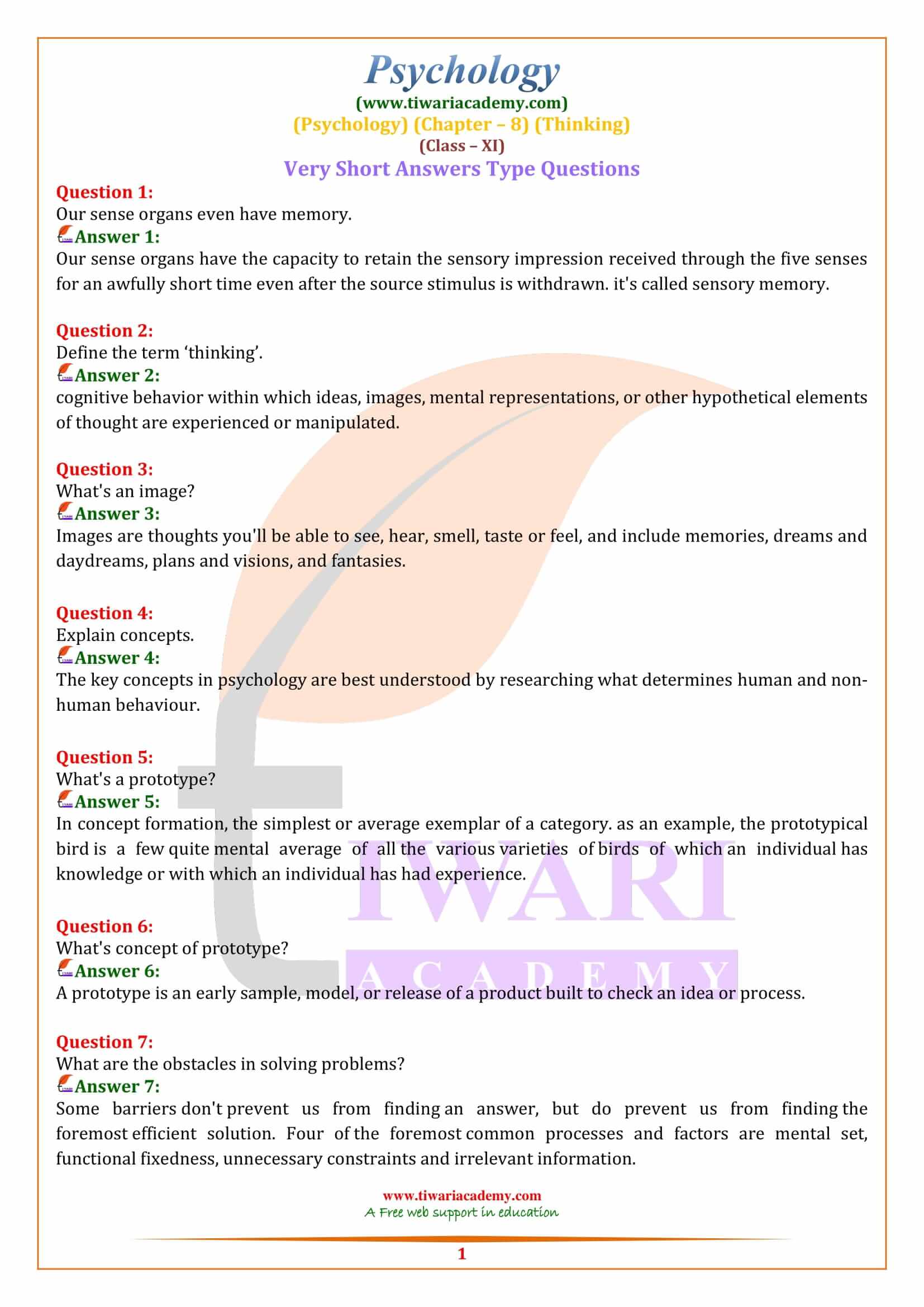 Class 11 Psychology Chapter 8 Extra Questions